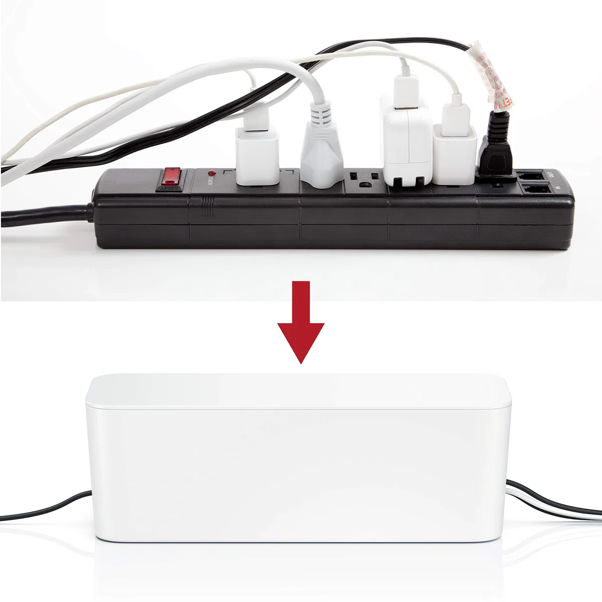 CSL - Kabelbox Groß 41cm - XXL Kabelmanagement Box - Box zum Kabel verstecken - Kabel Organisator - Schutz und Sicherheit - Anti Rutsch Boden - Weiß