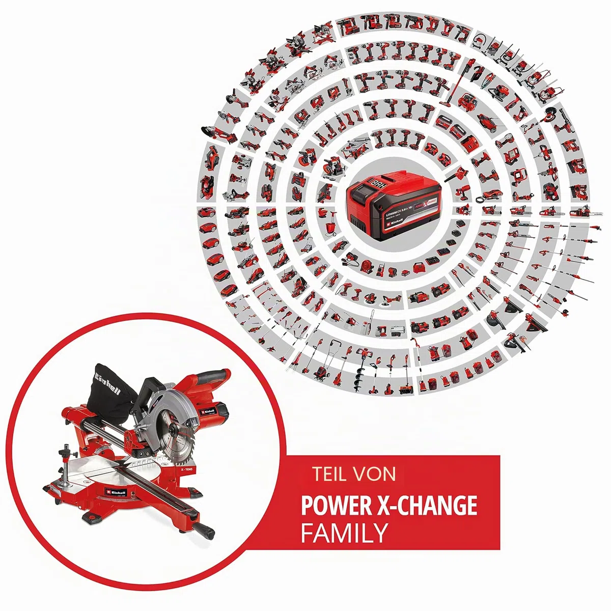 Einhell Akku-Zug-Kapp-Gehrungssäge TE-SM 36/210 Li-Solo Power X-Change (36 V, max. 65 mm x 310 mm Schnitttiefe/-breite, Ø 210 mm Sägeblatt, neigbarer Sägekopf, Laser, ohne Akku)