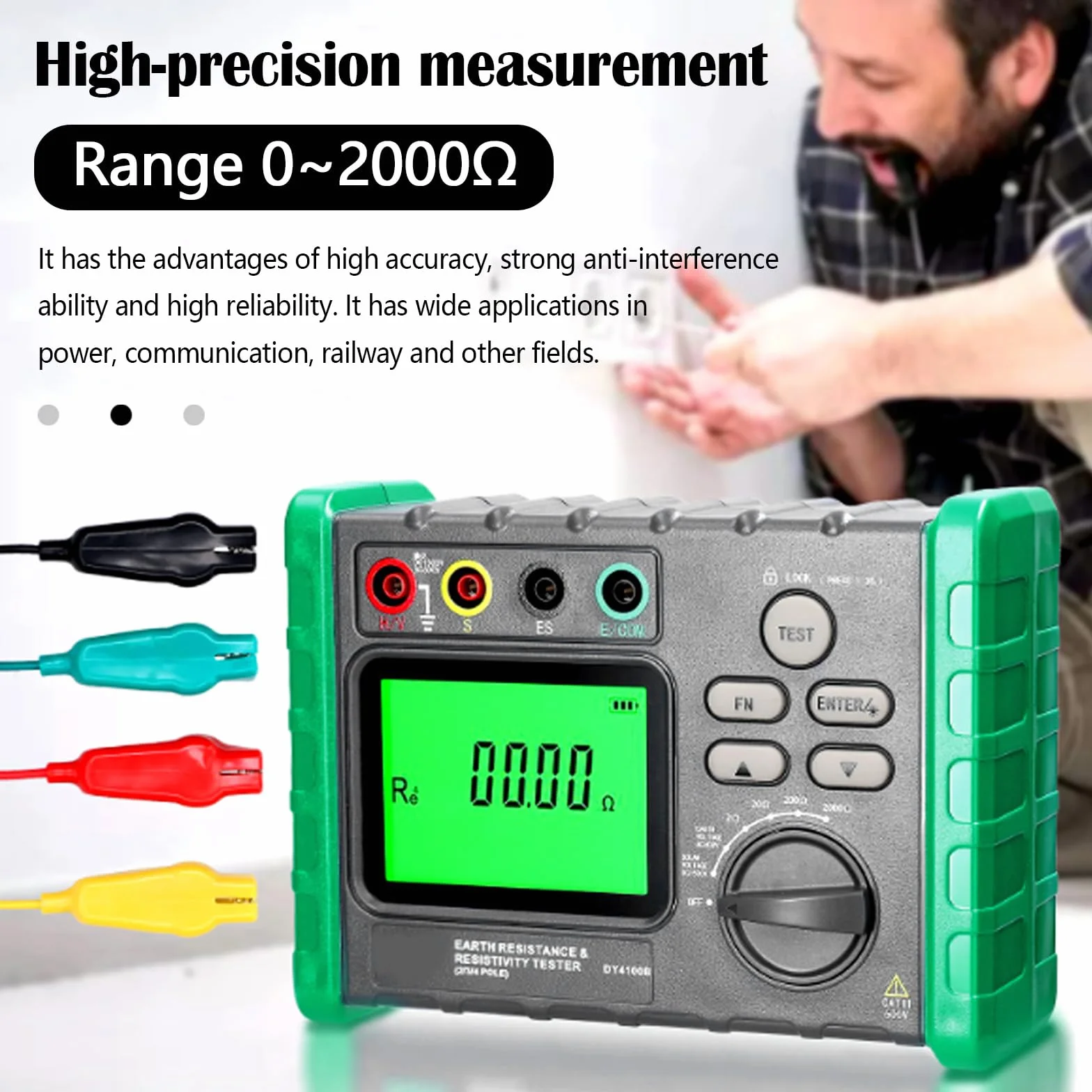 Isolationswiderstandstester, Erdungswiderstandsprüfer 0-2000Ω/ohm Isolationstester Erdspannung AC 0-600V PV Spannung DC 0-1500V Erdungsmessgerät Digital Megaohmmeter Resistance Tester