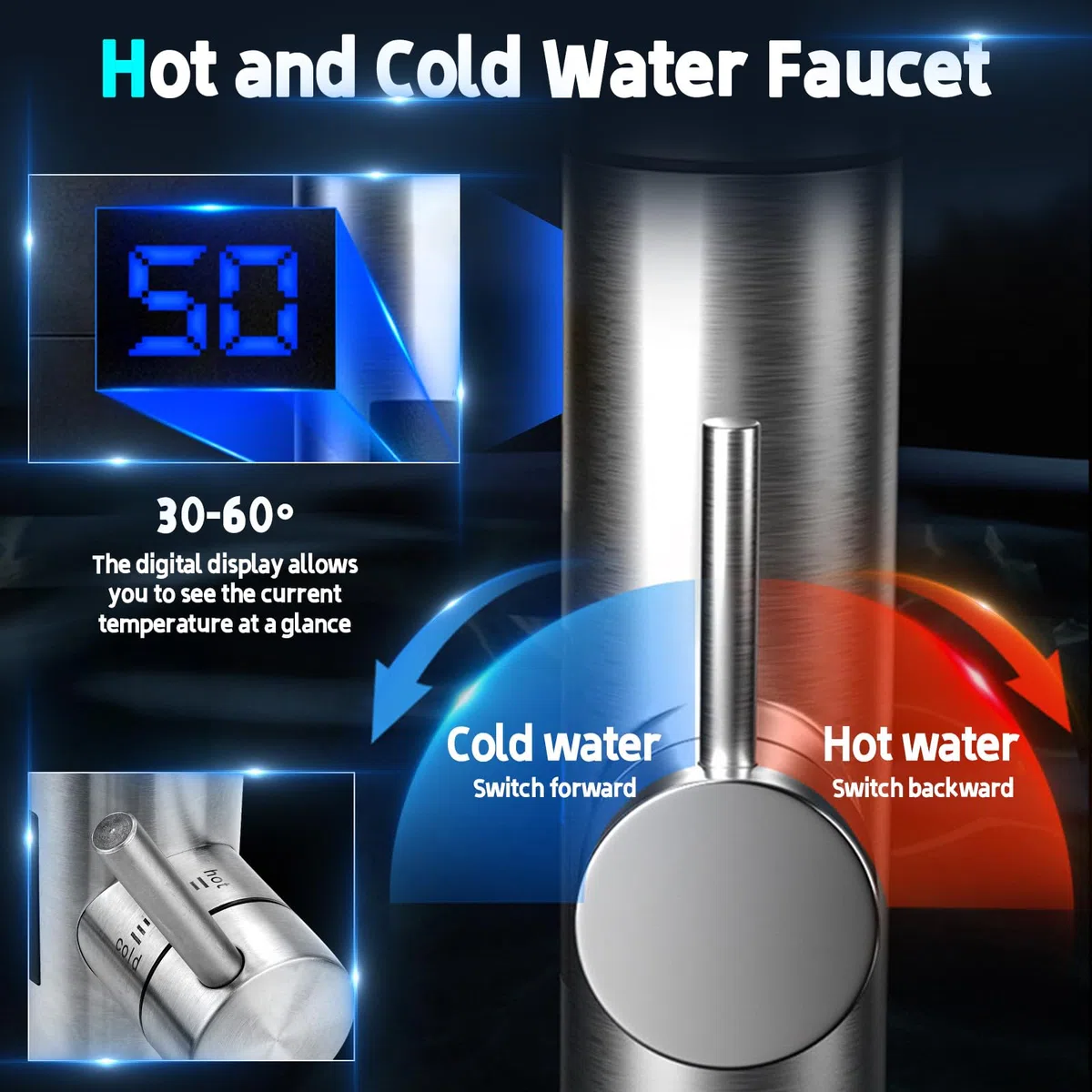 Elektrischer Wasserhahn mit Durchlauferhitzer, 220V 3000W Warmwasserhahn Küchenarmatur Smart Heater Wasserboiler für Küche, Garten, Bad, Wohwagen, Camping