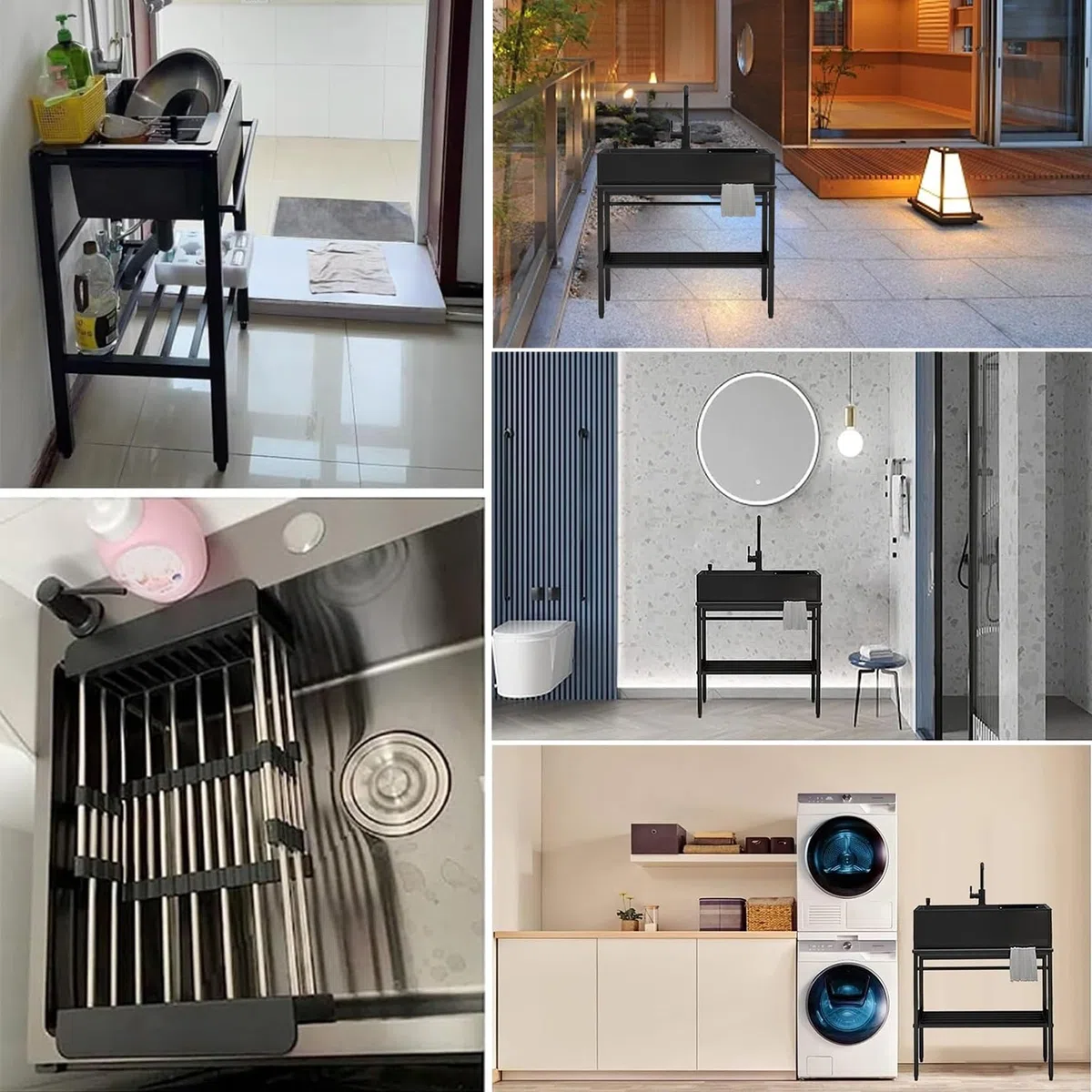 Edelstahl-Spülbecken mit Armatur, Waschtischbecken für Badezimmer, freistehende Schränke für Außenküchen und Waschküchen, mit Halterung und Ablaufgarnitur, für Küchenzeilen, Bauern