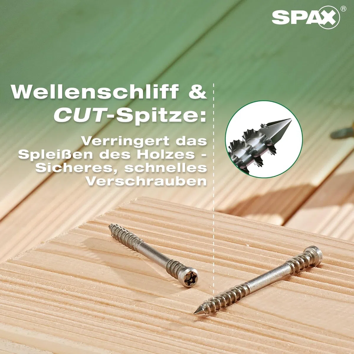 SPAX Terassenschraube 5 x 60 mm, 360 Stück - Schrauben, Fixiergewinde, Zylinderkopf, T-STAR plus T25, CUT-Spitze, rostfreier Edelstahl A2-8000000276613