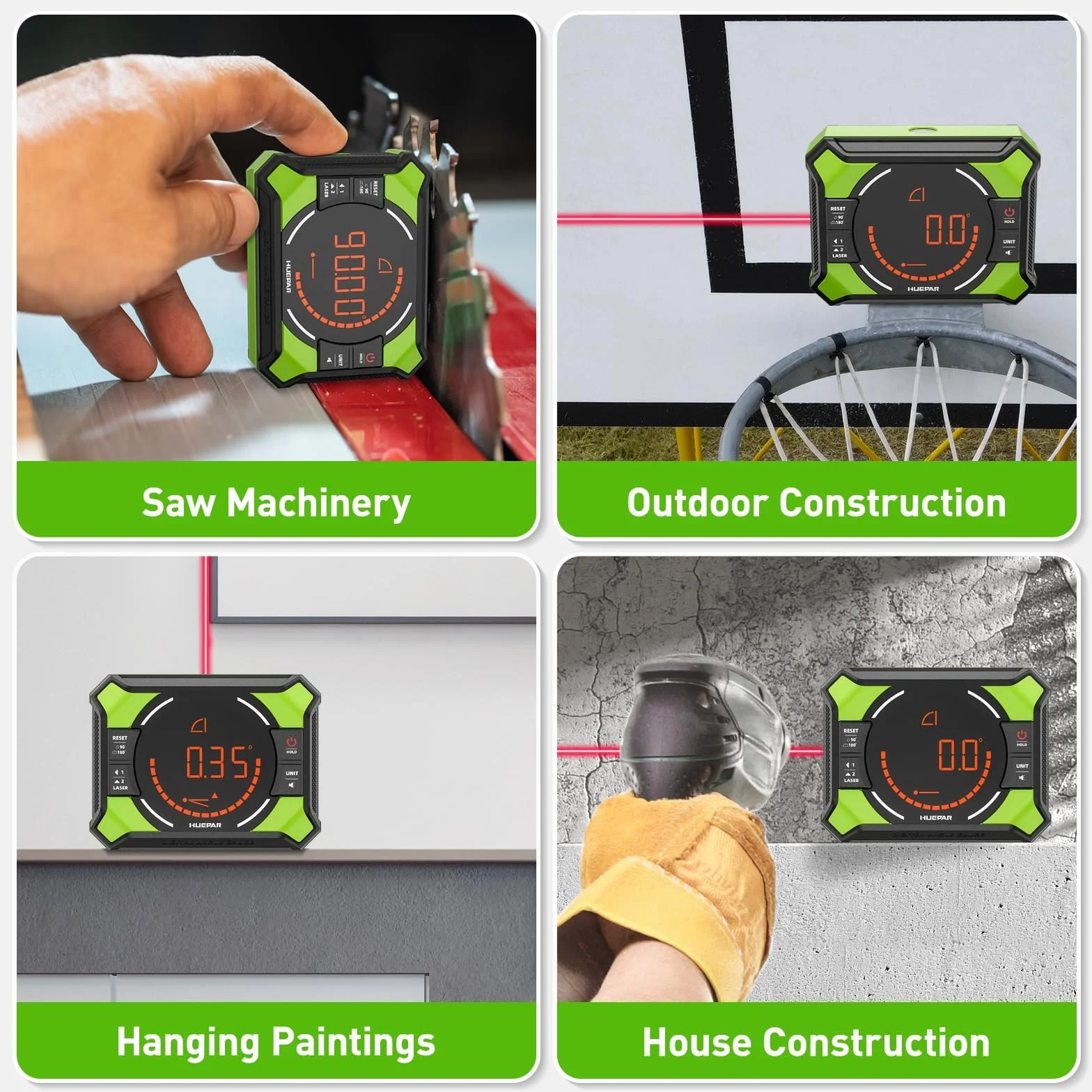 Digitaler Winkelmesser, Huepar 3-in-1 Digital LCD Neigungsmesser mit Laser Nivellierungs Funktion, Winkelmessgerät Inklinometer mit Laser, Bevel Box Winkelmessgerät Wasserwaage, IP54 Wasserdicht