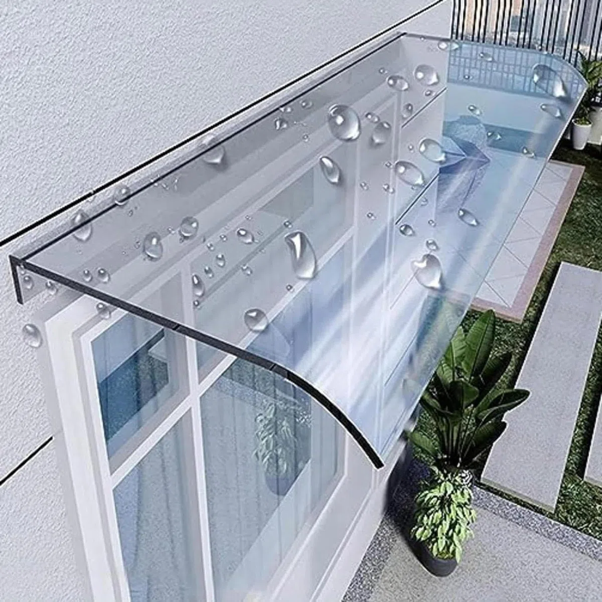 SANTUO Vordach für Haustür, Glas, Polycarbonat - Überdachung Haustür, Pultvordach Transparent 3,5mm Dick, für Draußen Haus Balkon Garage Fenster, 50x100cm/19.69''x39.37''