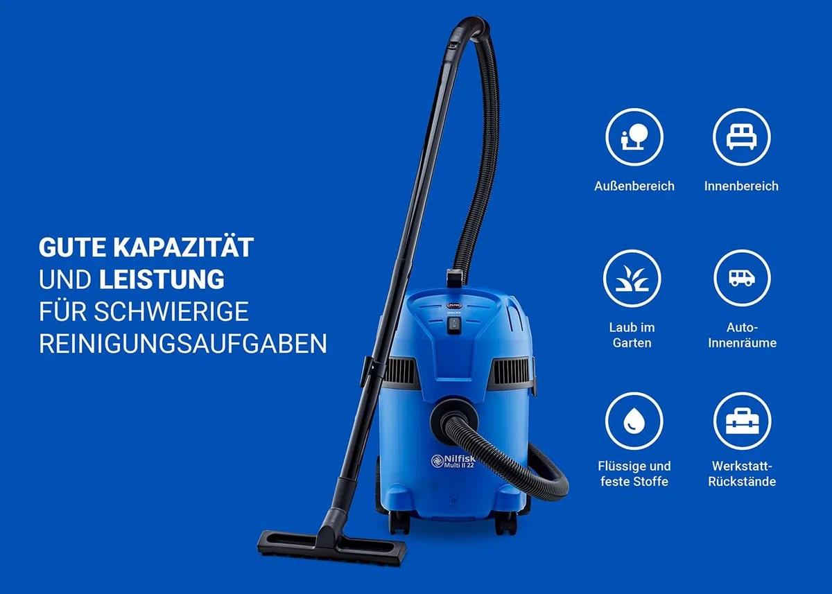 Nilfisk Multi II 22L Nass Trockensauger - Staubsauger für Werkstatt, Haus, Garten und Auto (1200 W)