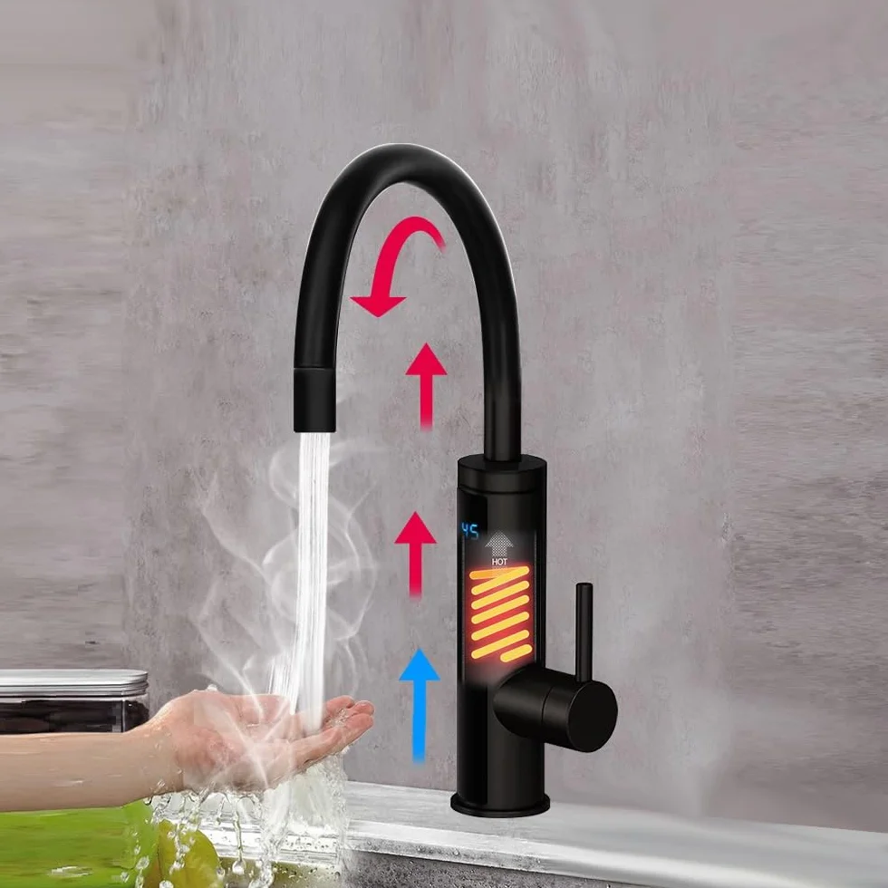 HOGART Elektrische Wasserhahn mit Durchlauferhitzer 230v für Küche, Garten, Bad, Wohnwagen, Camping, 2 Aufsätze, Smart Heater, Armatur mit Sofortiger Warmwasserbereiter, Warmwasserhahn, Wasserboiler