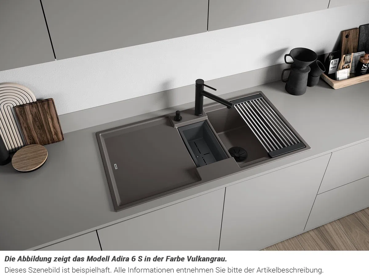 BLANCO ADIRA 6 S | Granitspüle aus SILGRANIT schwarz | Einbauart: Einbau von Oben | reversibel | für 60 cm breite Unterschränke | Großes Becken | Reinigungsfreundliche Öberfläche | [100x50x21,2 cm]