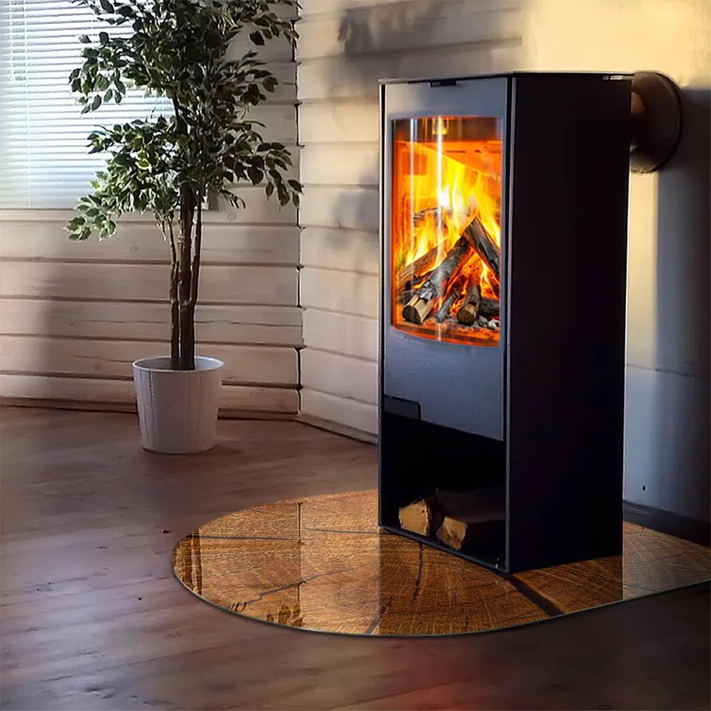 Kamin Bodenplatte Glas 100x100 cm Bodenbelag Schutz vor Schäden Wasserdicht Schutz vor Glut Wohnzimmer Schutz vor Kontamination Rundbogen Herdboden Polierte Kanten - Holzmaserung im Querschnitt