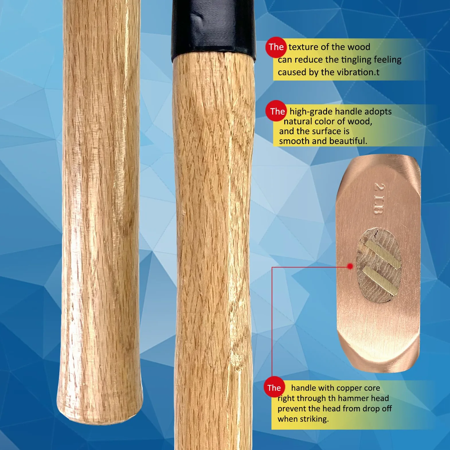 WEDO Fäustel,Kupferhammer,Vorschlaghammer mit Holzgriff,910g,Länge 320mm,Trockenbauhammer,Stemmhammer,Abbruchhammer Einsatz bei Präzisionsabbrucharbeiten
