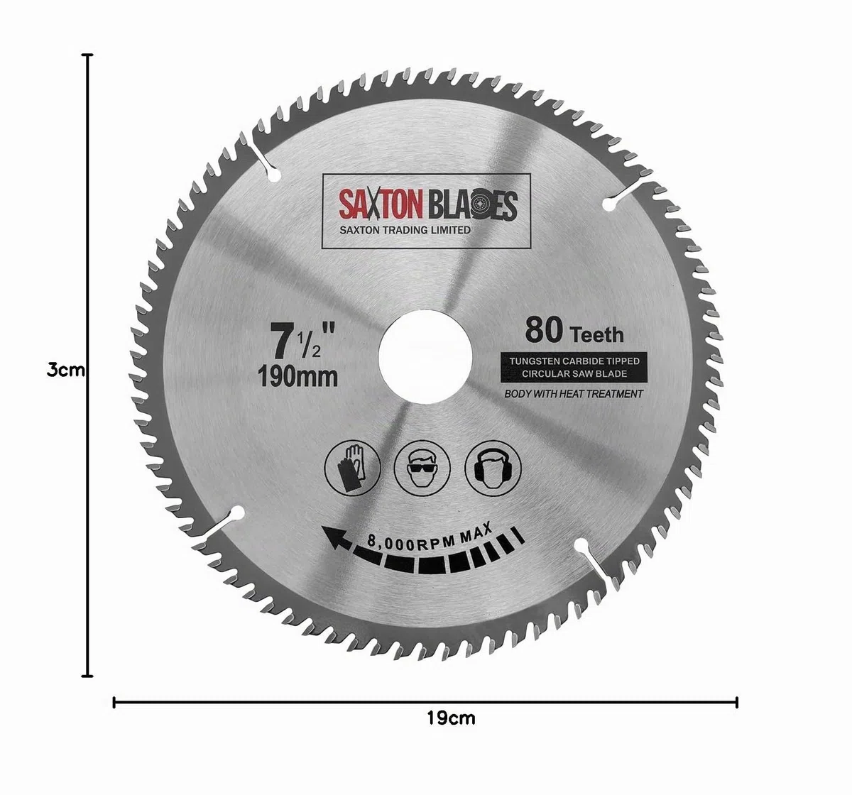 TCT19080T Saxton, TCT-Kreissägeblatt für Bosch Makita Dewalt, 190 mm x 30 mm x Bohrungsdurchmesser x 80 Zähne
