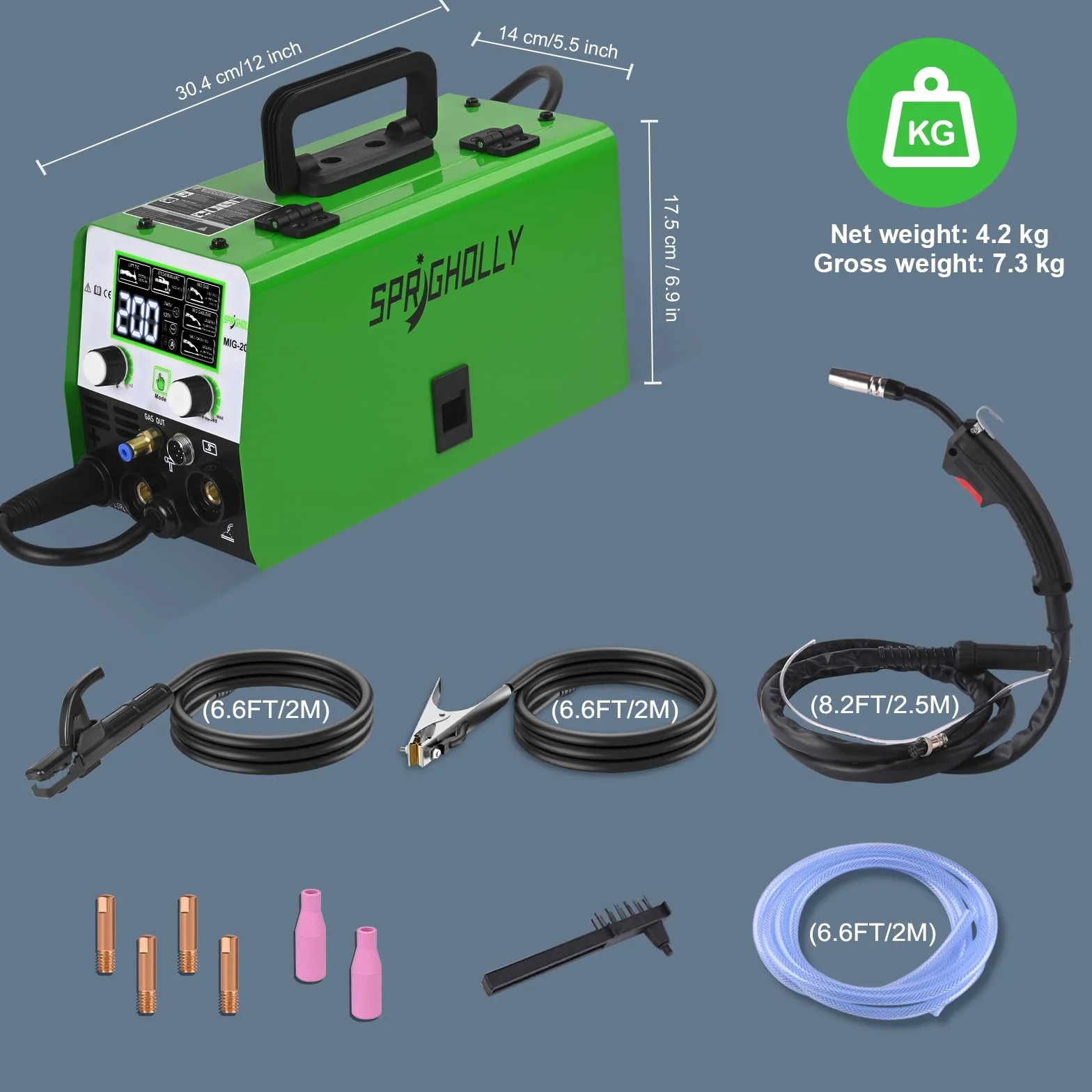 200A 240V 5-in-1 Schweißgerät: MIG/MAG, Fülldraht ohne Gas, MMA, Lift TIG – kompatibel mit Spool-Gun, synergische Steuerung, IGBT-Inverter, LED-Display – für Profis und Heimwerker