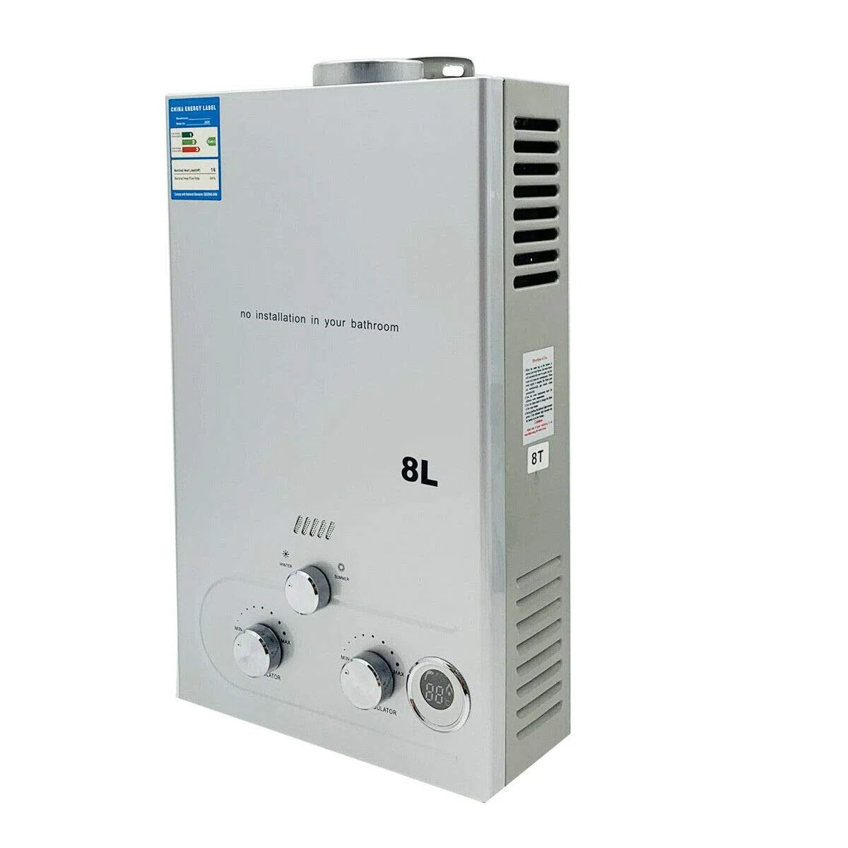 Tragbarer Gas Durchlauferhitzer 8L 16KW Propangas Campingdusche für Dusche im Außenbereich Dusche Bad Warmwasser Camping Dusche LPG Warmwasserbereiter Warmwasser Tankless Instant, Silber