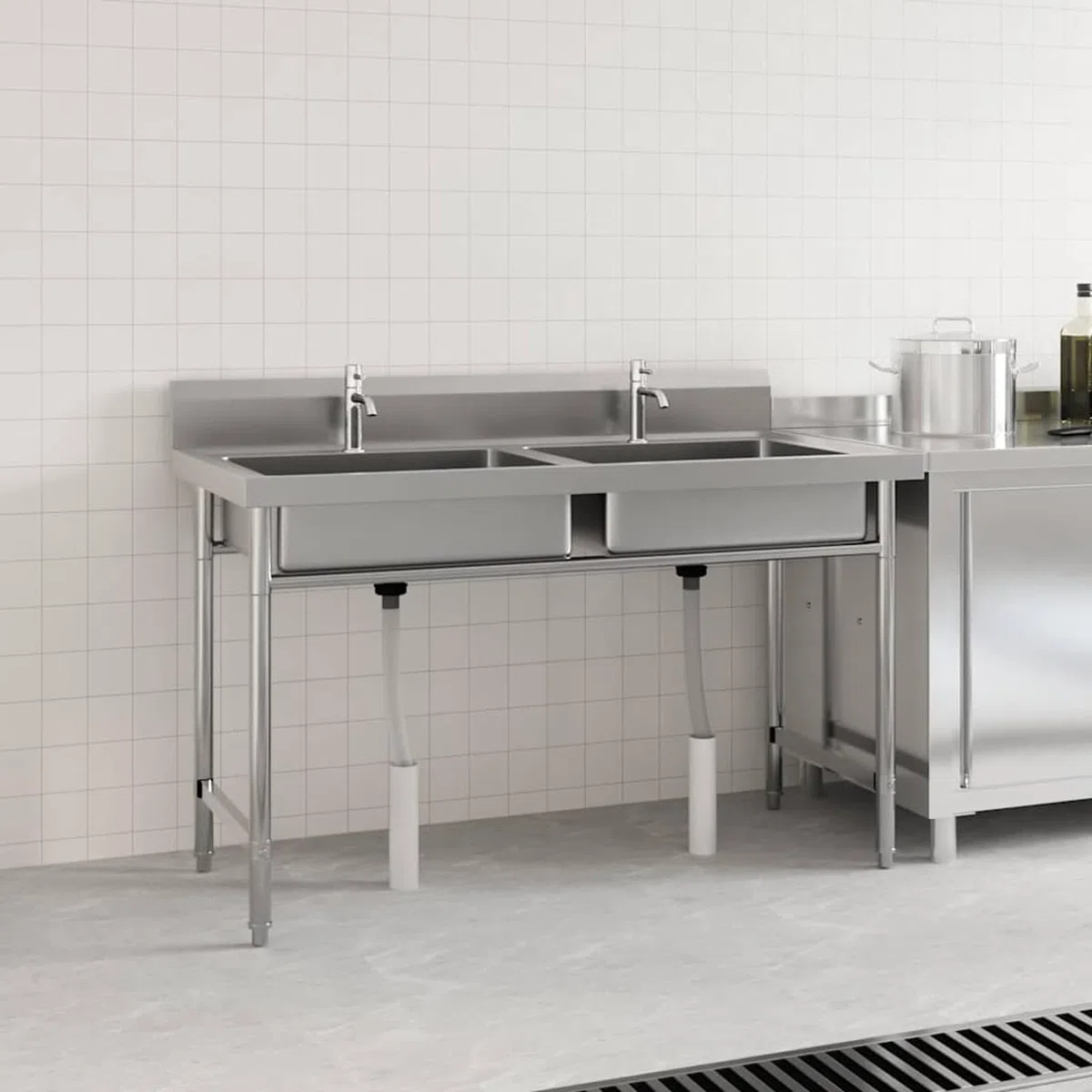 Homgoday Edelstahl Spülbecken Doppelbecken 120x60x85cm Silber für Küche & Restaurant - Lebensmittelecht & Montage erforderlich Küchenspüle Model144291