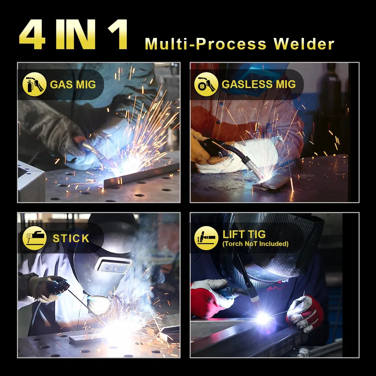 HAXIAOER 160A Schutzgas Schweissgerät MIG MAG, 4-in-1 Fülldraht Schweißgerät mit Fülldraht (FCAW)/MAG/MMA E-Hand/Lift TIG, Synergischem Drahtvorschub, IGBT, Fülldraht, Stahl Schweißdraht