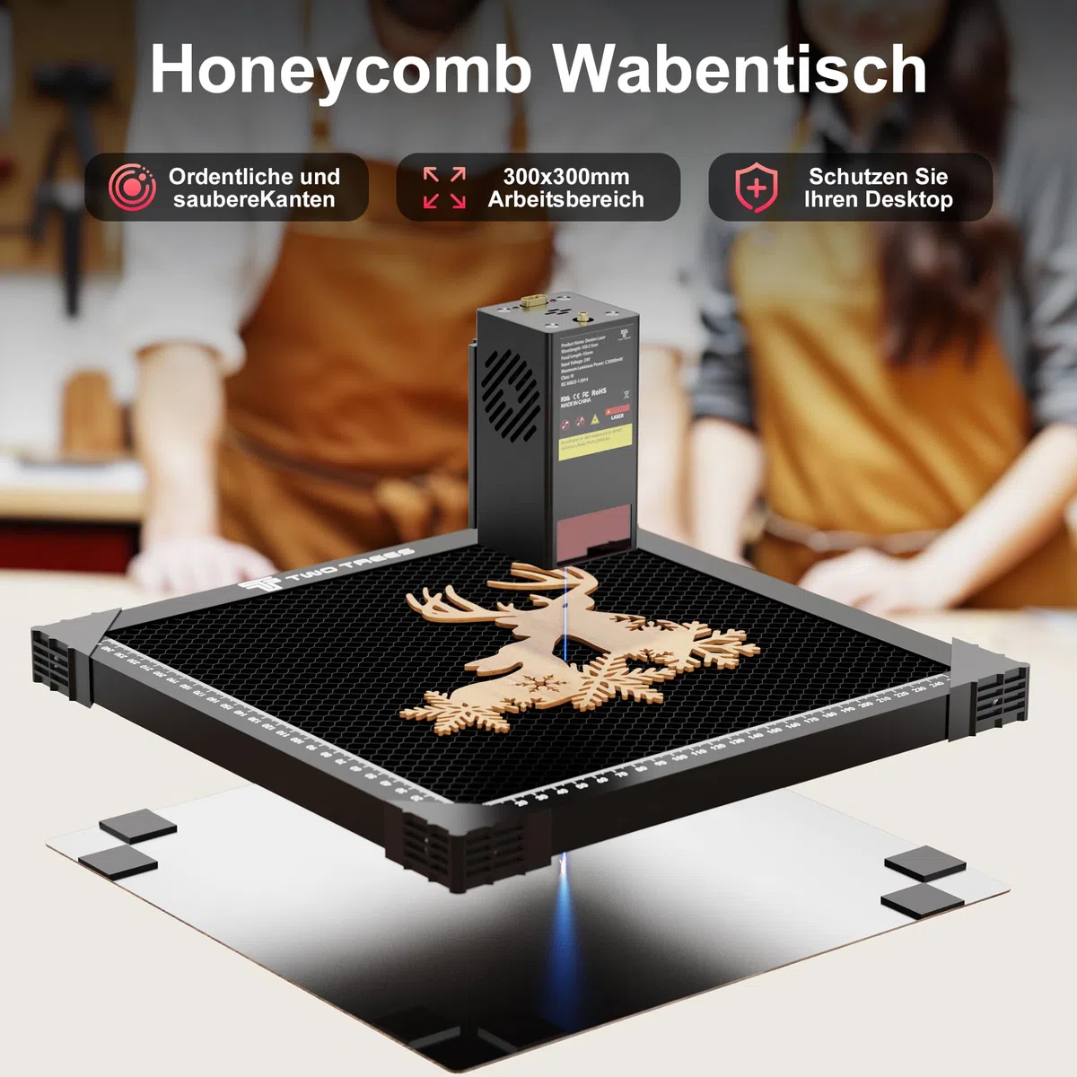 Honeycomb Wabentisch für Laser Graviermaschine, 300x300x22mm Waben Laser Arbeitsplatte, Tischschutz mit Aluminiumplatte, Kompatibel mit verschiedenen Graviermaschinen