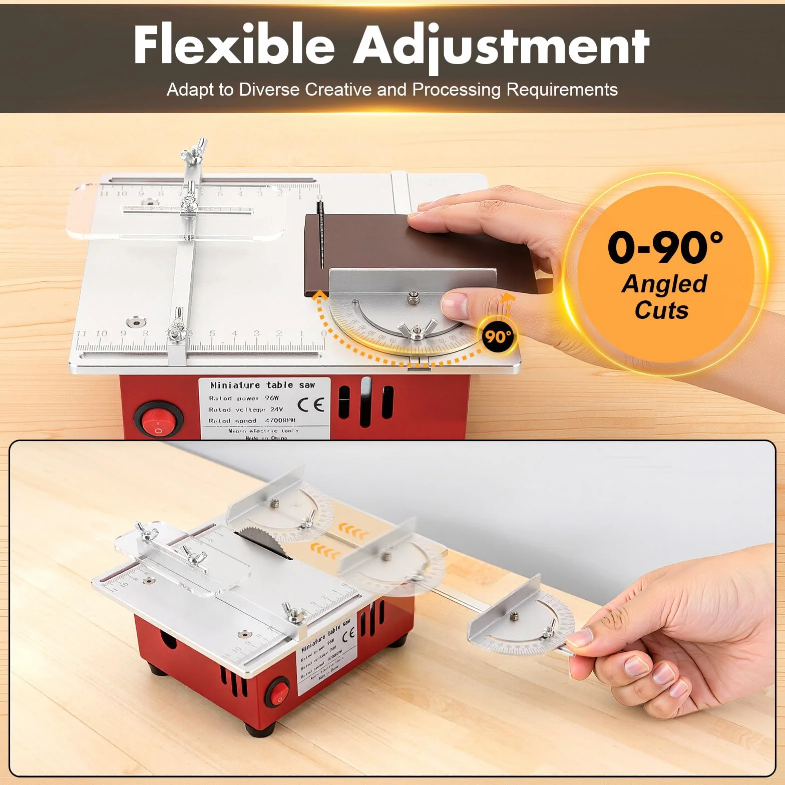 Mini Tischsäge, Tischkreissäge 96W, Präzisions Tischkreissäge, 9500RPM Einstellbarer Tischsäge, Kleine Multifunktionale Schneidemaschine, Elektrische Desktop Säge mit Staubrohr, für Holzbearbeitung