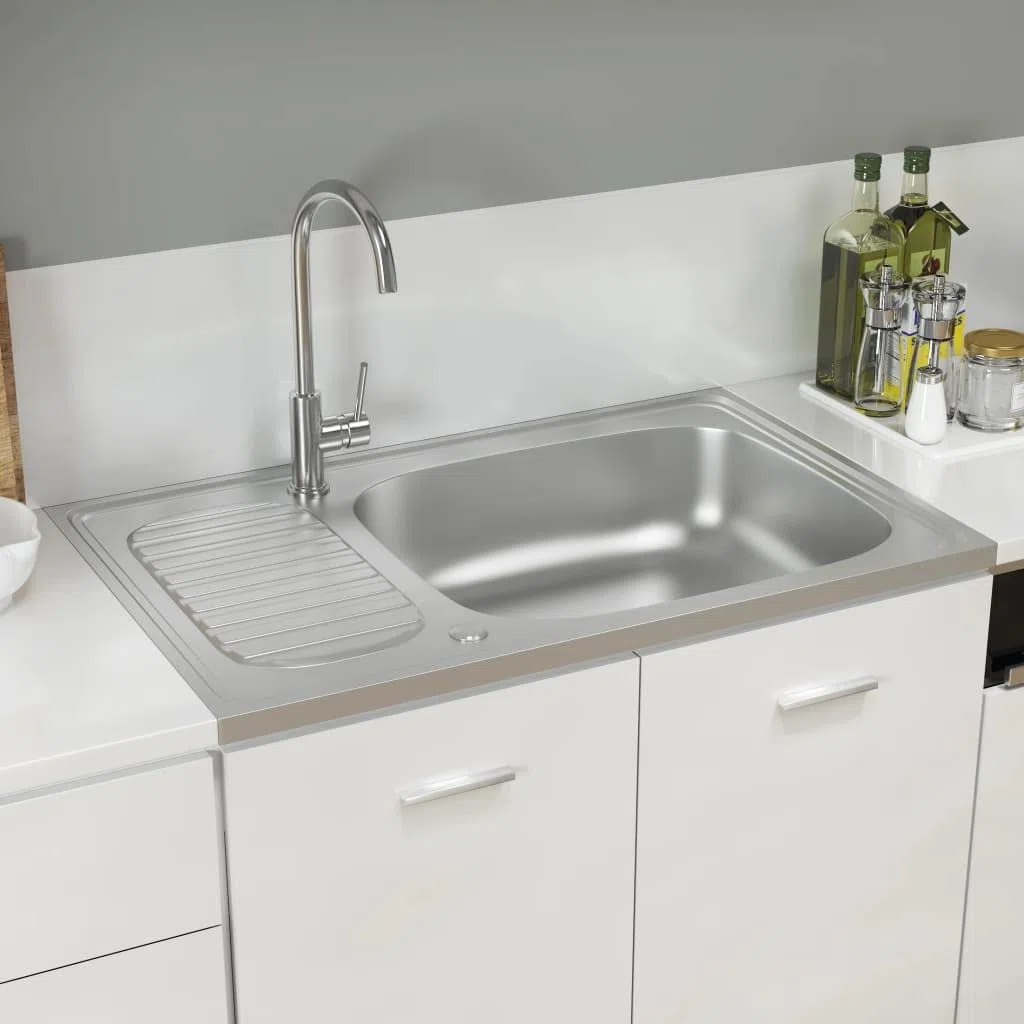 AUVYI Spüle mit Abtropffläche Set Edelstahl Küchenarbeitsplatte Ausgussbecken Spülbecken Kitchen Sink Waschbecken Küchenspülen Arbeitsplatte Küche Silbern 800x500x155 mm