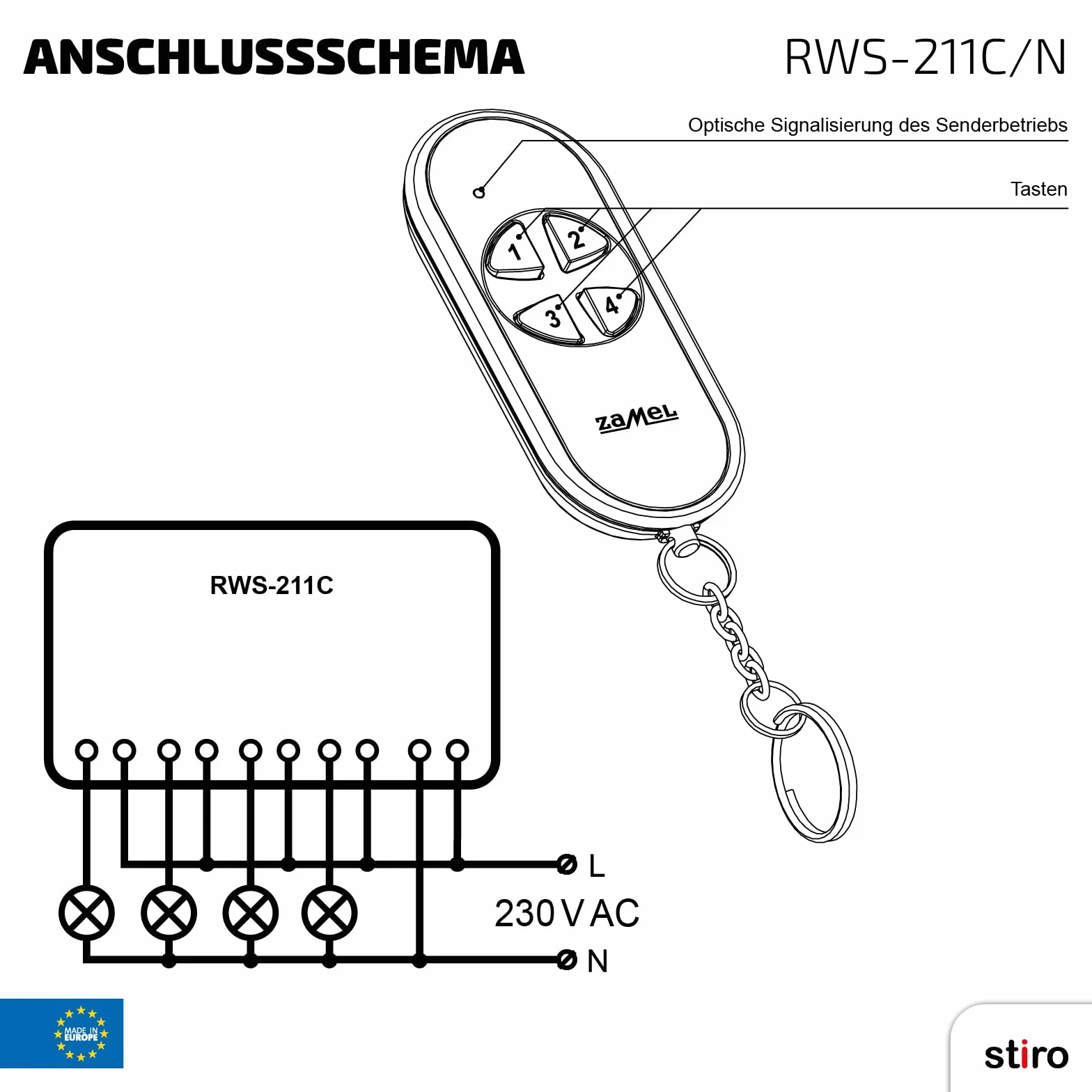 ETERO Funkschalter Set mit Sender, 4-Kanal, RWS-211C/N