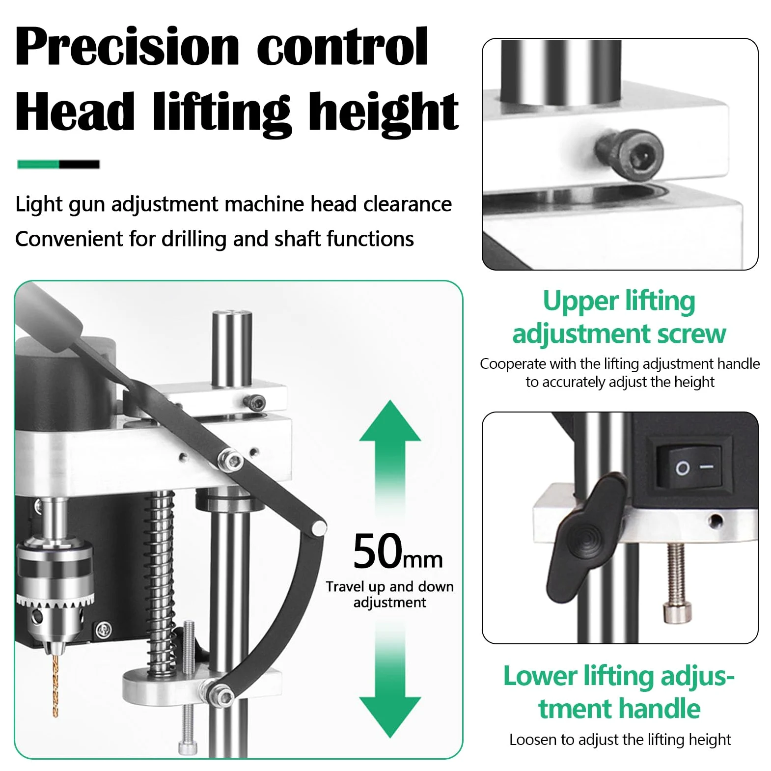 Standbohrmaschine, 250W Mini Tischbohrmaschine Ständerbohrmaschine 7 Gang Einstellbare Geschwindigkeit Bohrfutter mit Einer Spannweite 0,3-4mm 50mm Höhenverstellung für Metall Holz Acryl Aluminium
