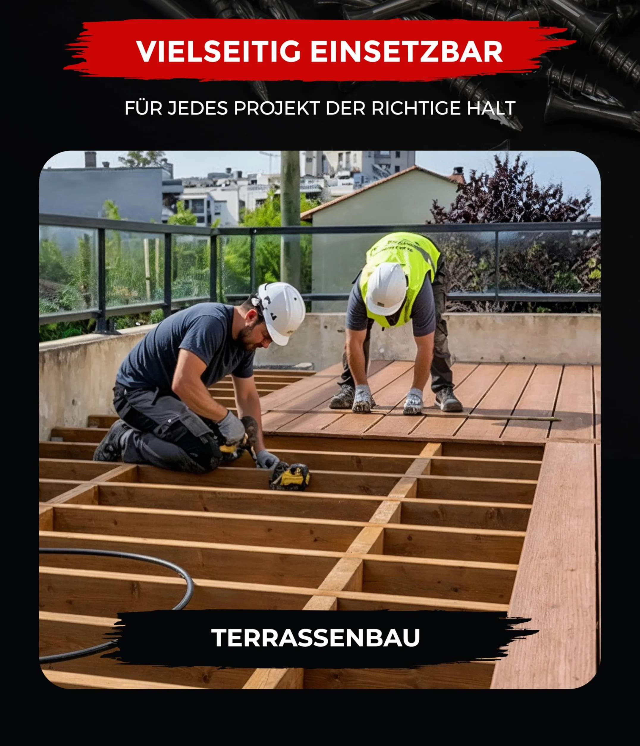 SCREW REBEL Terrassenschraube ST-FIX Edelstahl C1 5,0 x 60mm - 500 Stück inklusive S2-Bit, TX 25, Zier-Senkkopf, Schaftfräser, Sägezahn Gewindeschliff, Cutspitze, Dielenschraube gewachst