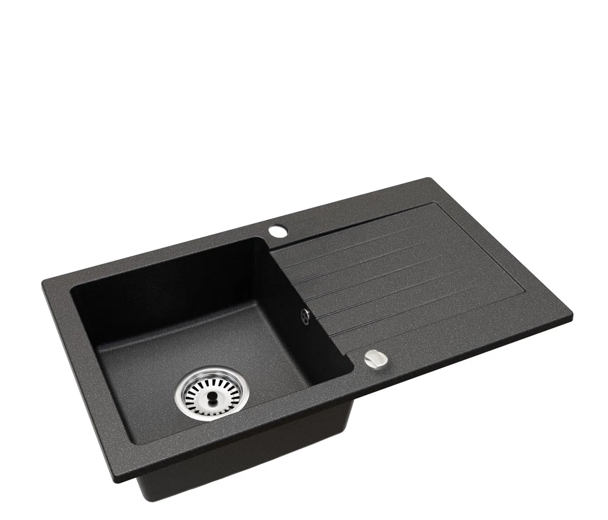 Faizee Home | Spülbecken Granit Schwarz 75x44 cm | Hochwertige Küchenspüle & Einbauspüle | Eckiges Spülbecken | Beidseitig montierbare Granitspüle | Einbaugranitspüle ab 45 cm | Inkl. Siphon-Set