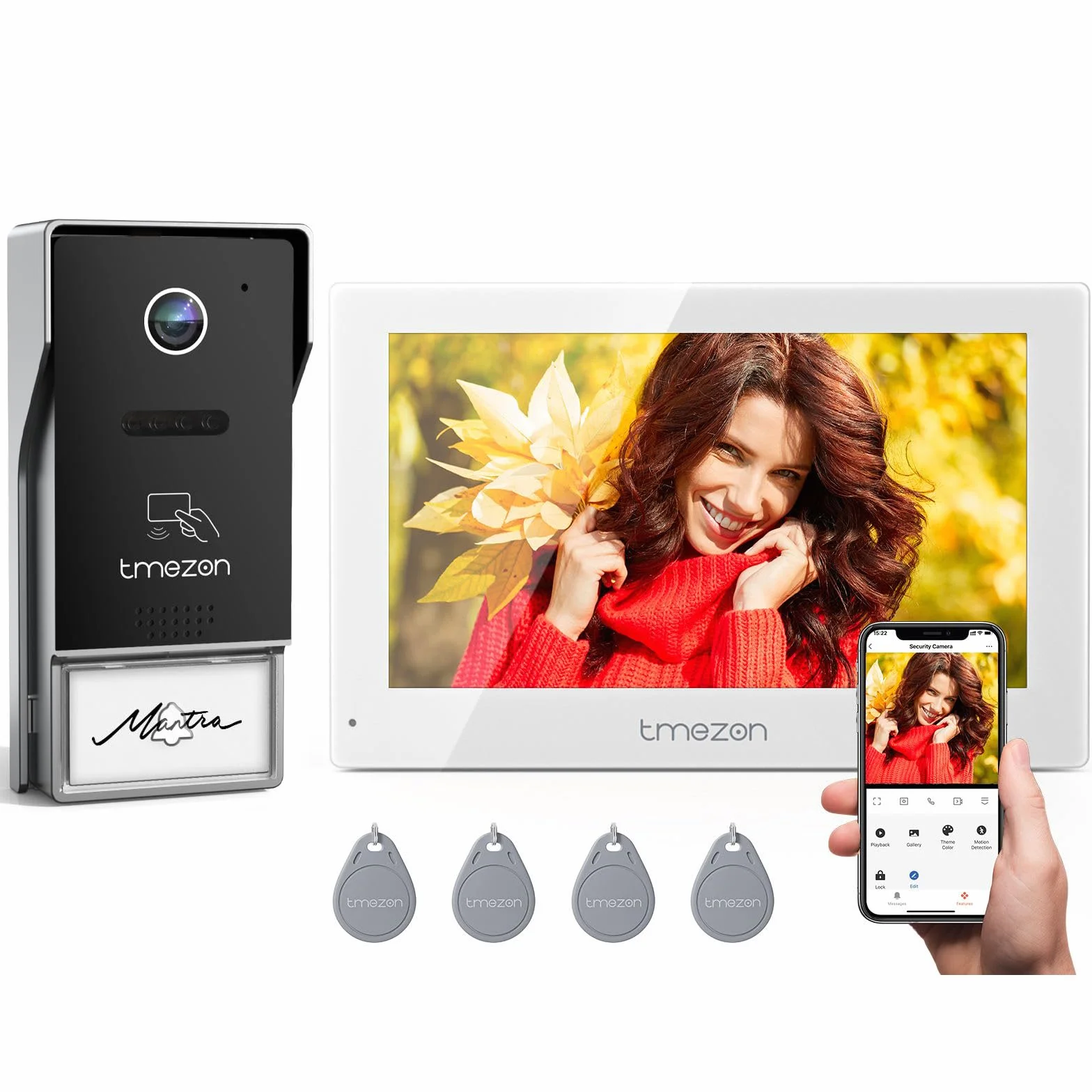 TMEZON WLAN Video Türsprechanlage mit Türöffner,1080P HD Türklingel mit Kamera,7-Zoll-Farb-Touchscreen,Nachtsichtgerät,Zwei-Wege-Audio,Bewegungsmeldung,App & Sweep-Karte entsperren,2-Draht Technik