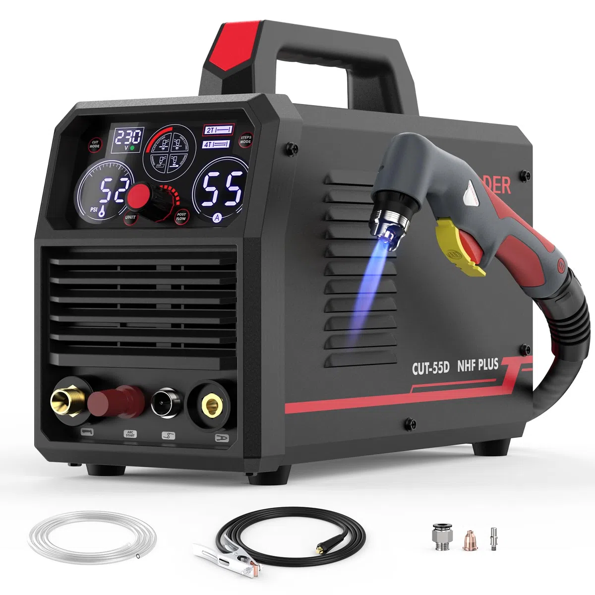 YESWELDER Plasmaschneider 55A, ohne Hochfrequenz, berührungslose Pilotlichtbogen-Technik, 230V 4-in-1 Platten/Gitterschnitt/Schruppen/Markieren Multifunktionaler Plasmaschneider