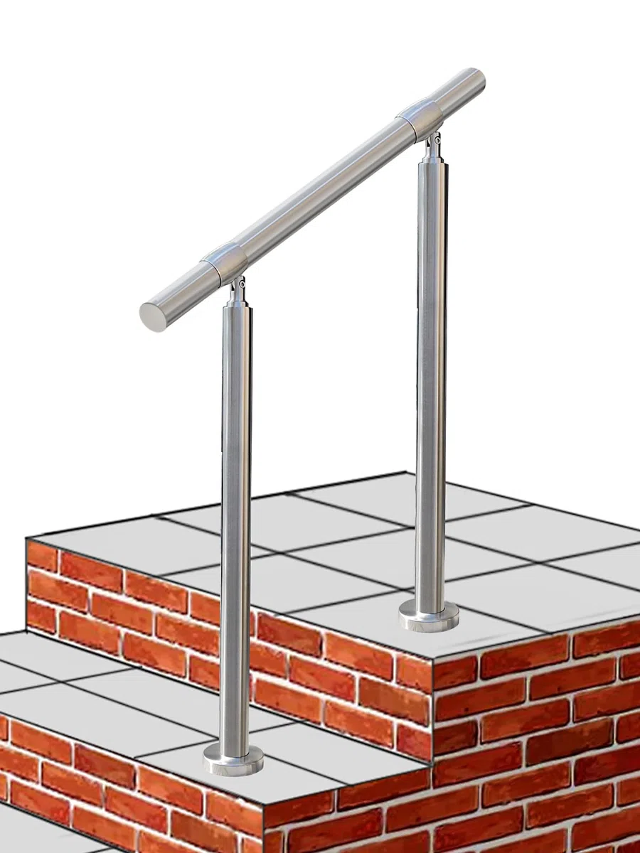 2-stufiger Handlauf für den Außenbereich, DIY 304 Edelstahl, Übergangs-Handläufe mit Installationsset, silbernes Veranda-Treppengeländer für Beton, Ziegel oder Holzstufen, 66 x 91,4 cm