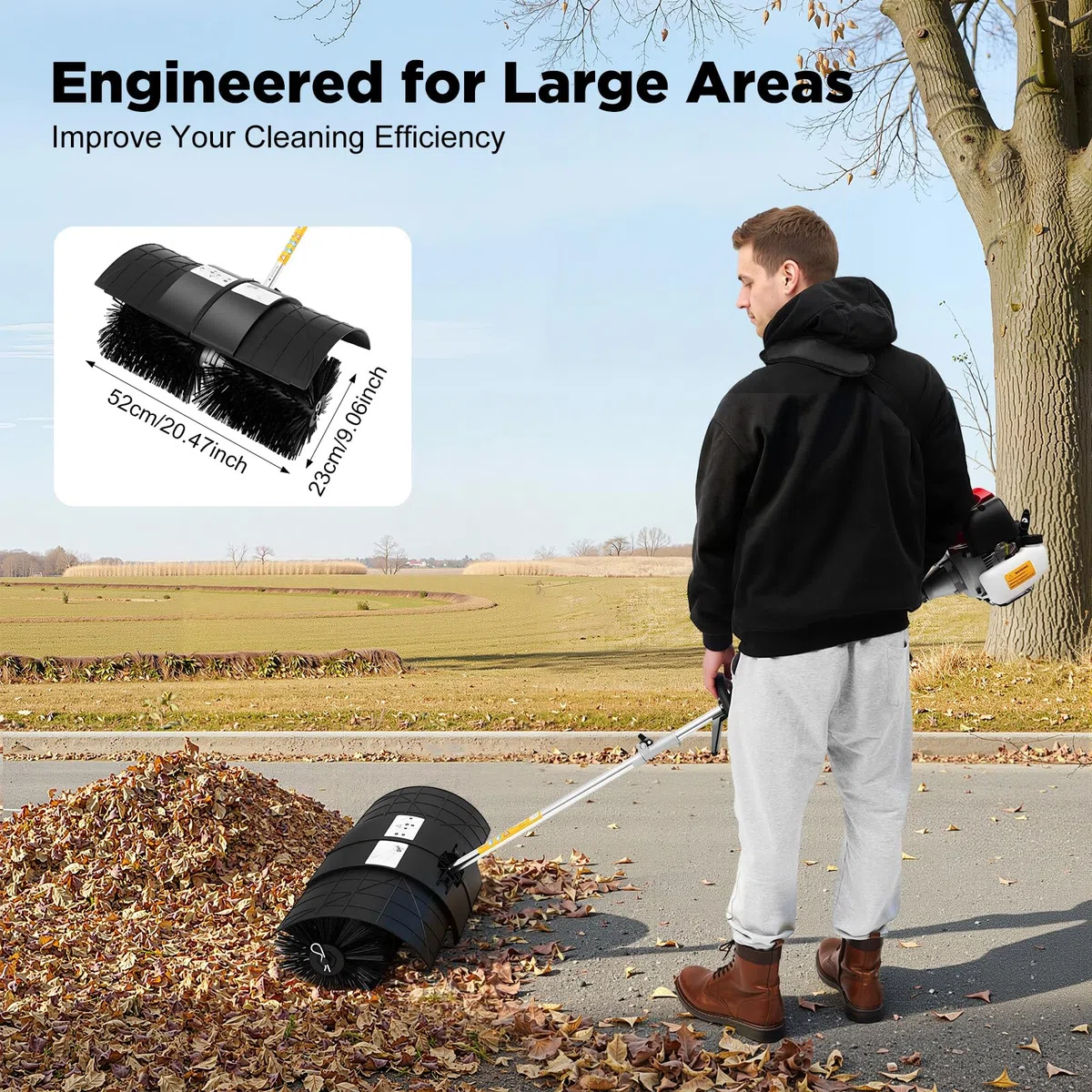 1700W Motorbesen Benzin Kehrmaschine Schneefräse Räumgerät Schnee Sweeper Schneeschieber Benzin Motorbesen Schneefräse 52CC Benzin Motorbesen Kehrmaschine Handkehrmaschine Kehrbesen