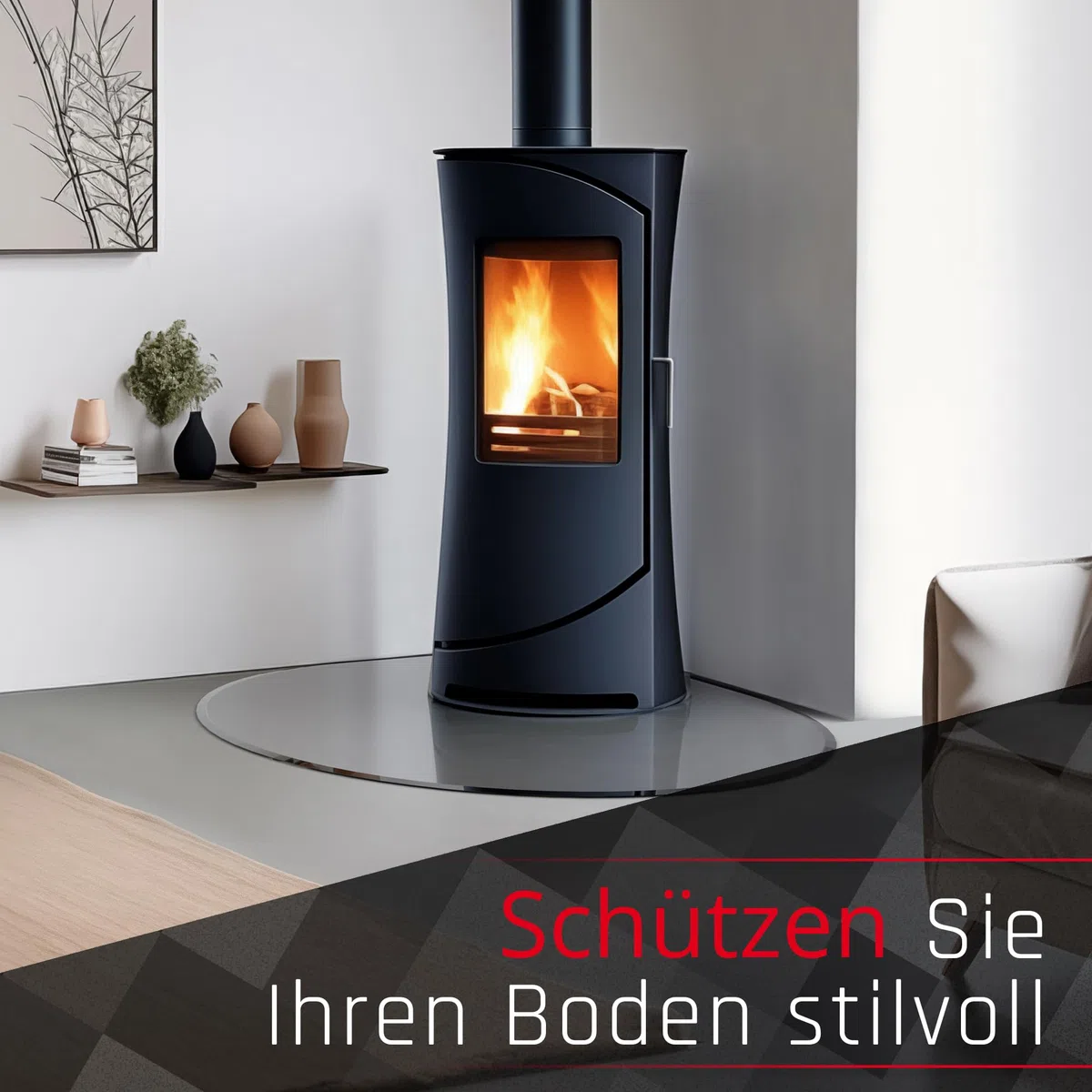 BIJON Funkenschutz-Platte mit Facettenschliff, Glasplatte Kaminofen, Kaminschutz mit ESG Sicherheitsglas, Kamin Glasplatte, Tropfenbogen 110 x 110 cm, 8mm