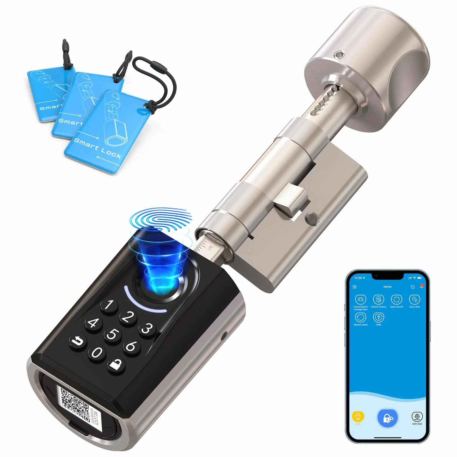 WELOCK ToucA51 Türschloss Fingerabdruck, Passcode Fingerabdruck Schloss Haustür, mit RFID-Karte App, Elektronische Zahlencode Türschloss Verstellbarer Schließzylinder für 30-70mm Tür