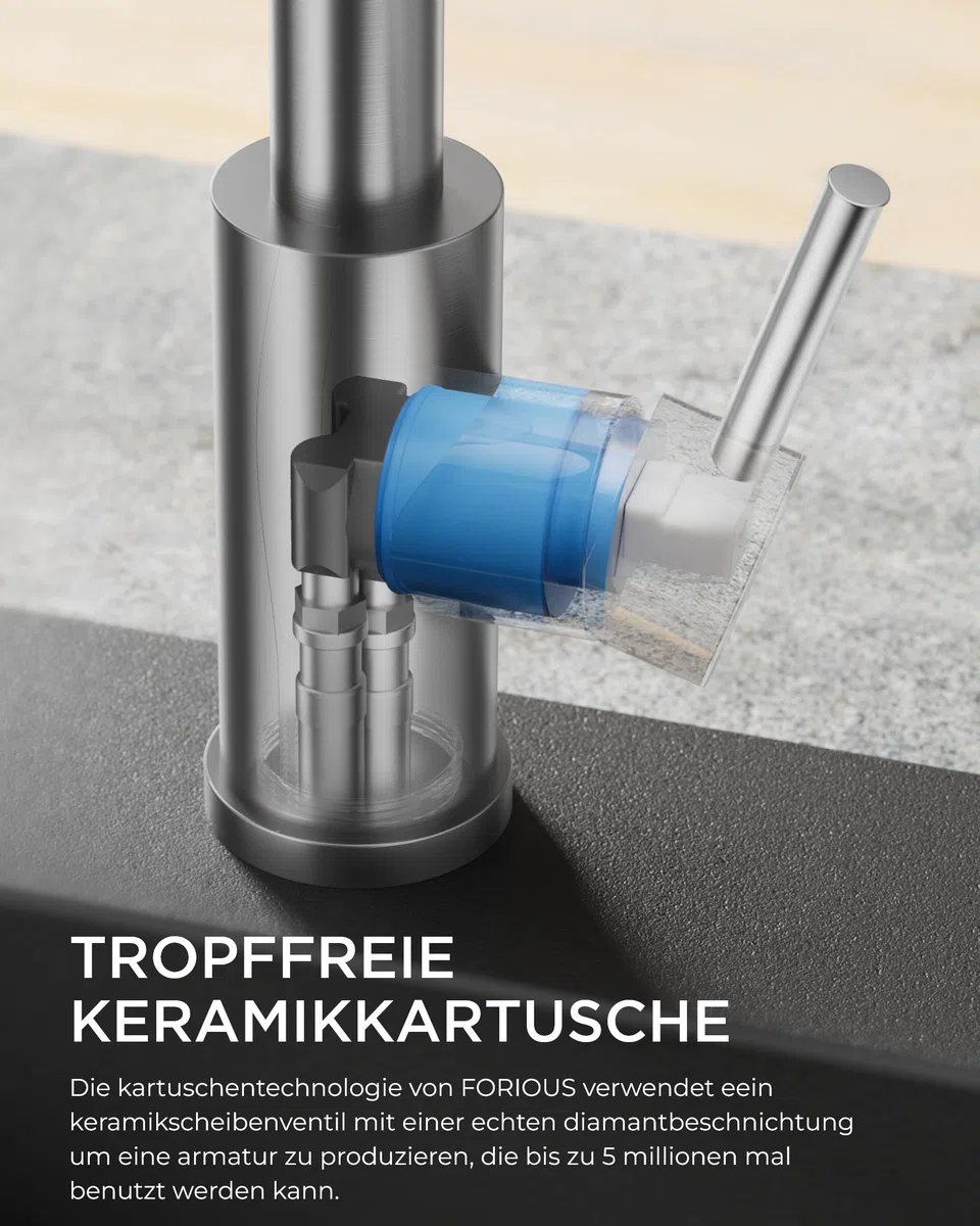 FORIOUS Wasserhahn Küche, Küchenarmatur Ausziehbar mit Brause, Spültischarmatur Küche, L-förmiger Edelstahl Mischbatterie Armatur, Zwei Sprühfunktionen, 360° Schwenkbar
