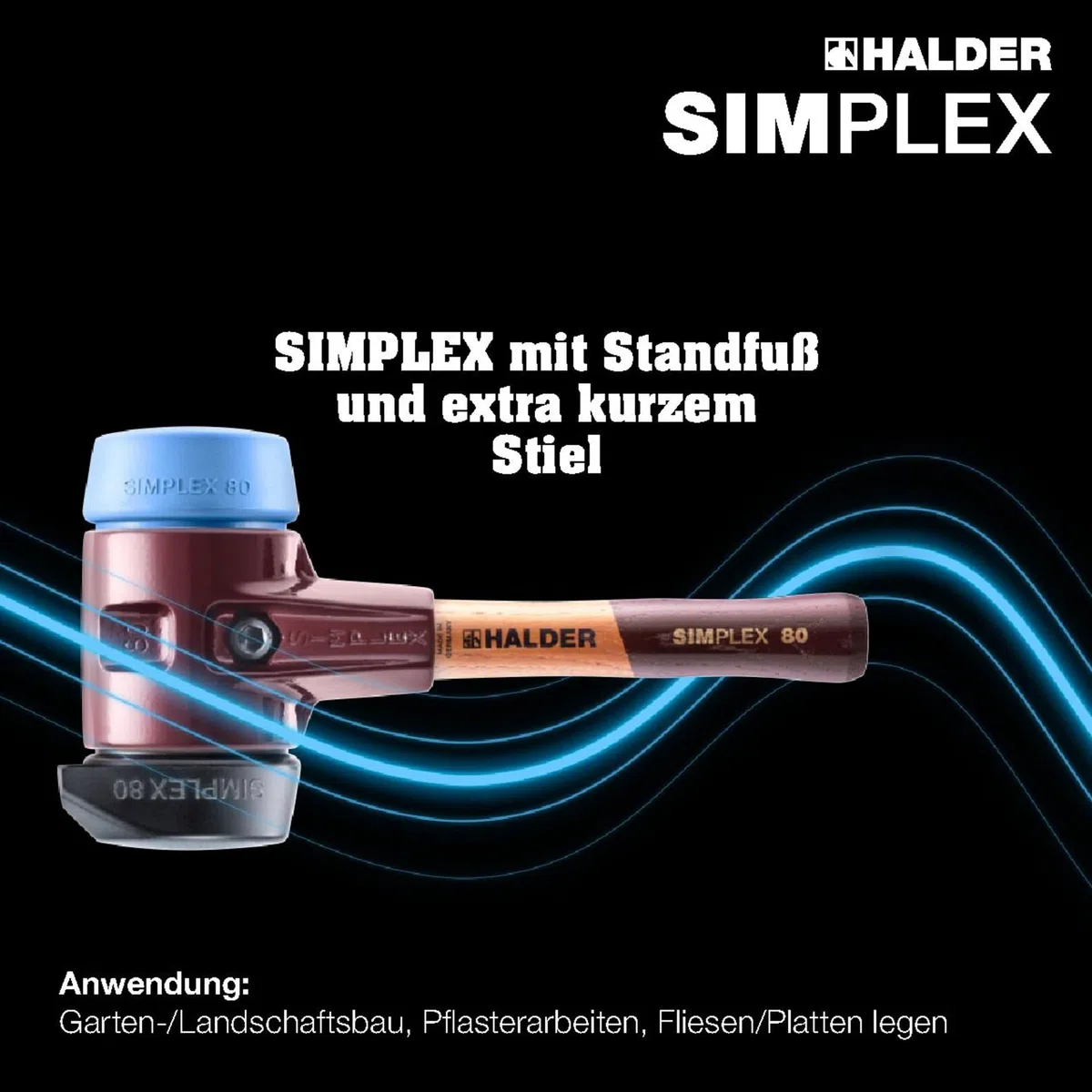 SIMPLEX-Schonhammer, Gummikomposition, mit Standfuß/TPE-soft; mit Tempergussgehäuse und hochwertigem extra kurzen Holzstiel | D=80 mm/Stielausführung=extra kurz | 3012.282