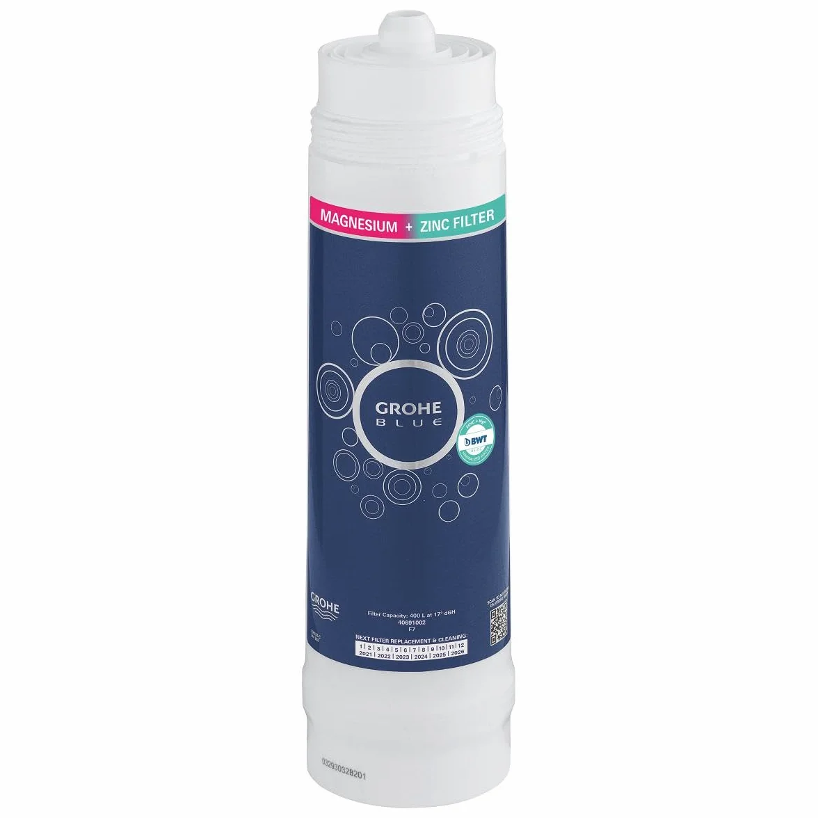 GROHE Blue, Austauschfilter Magnesium + Zink, 400l Kapazität (Wasserfilter versetzt Wasser zusätzlich mit Magnesium und Zink, gegen Chlor, Kalk & Mikroplastik), 40691002