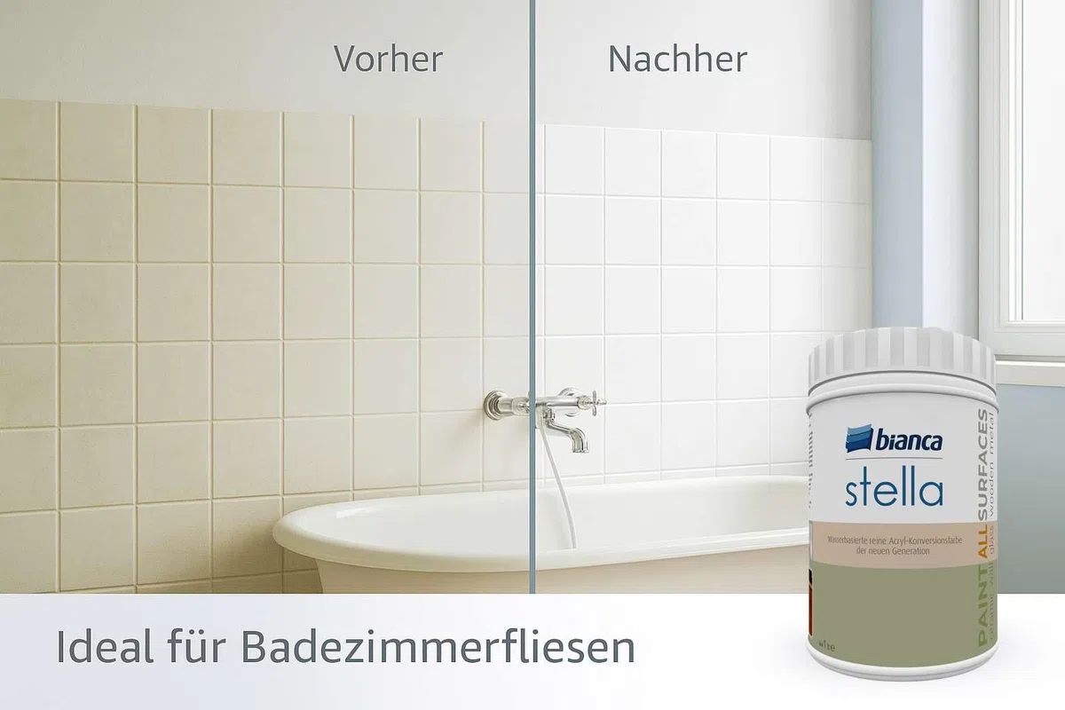 Bianca Stella Fliesenfarbe Ohne Schleifen - Wasserbasierter Parfümierter Fliesenlack für Badezimmer, Küche, Bodenfliesen, Wandfliesen - Anthrazit, Glänzend, Kratzfest, Hochdeckend, 1000ml
