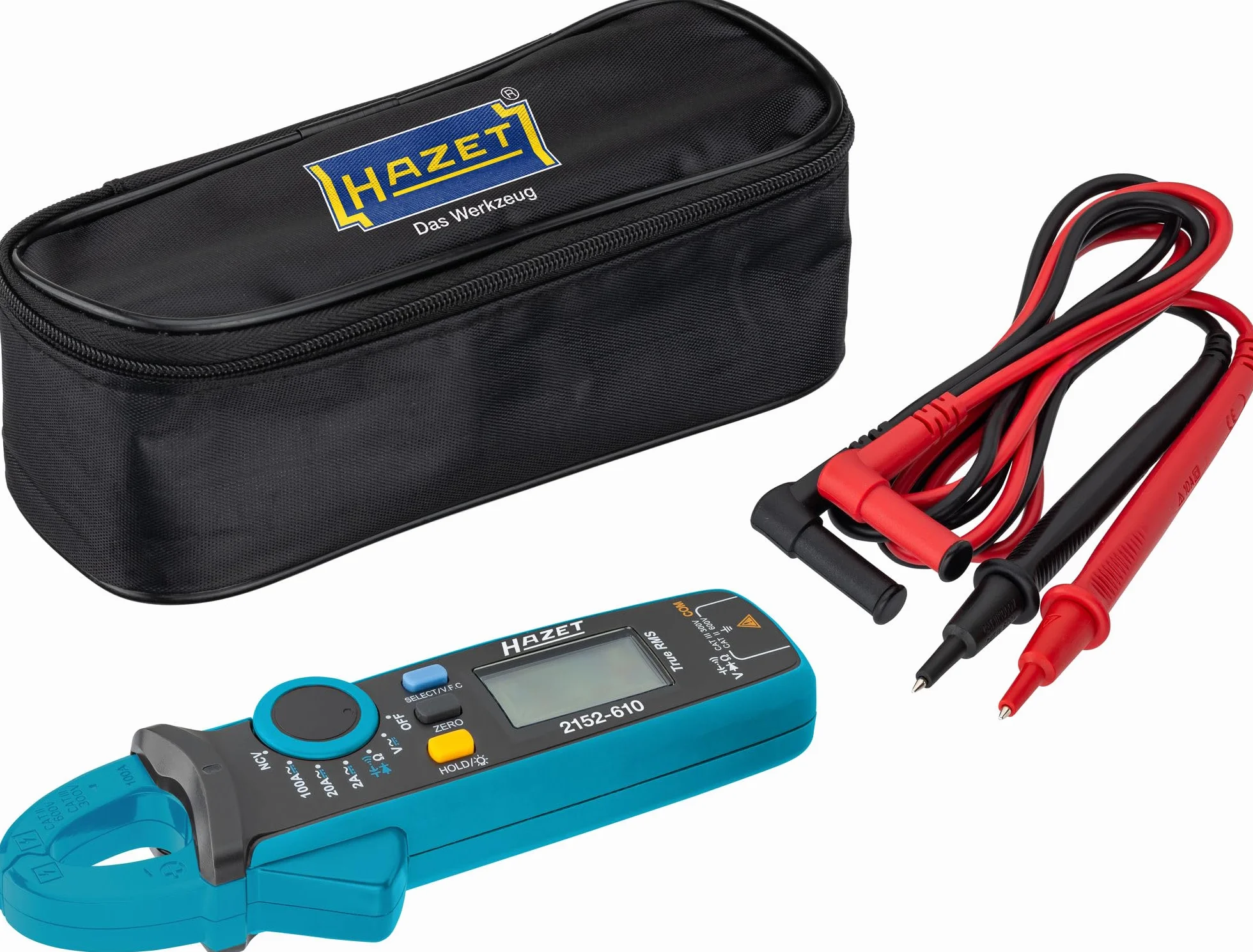 Hazet Digitale Stromzange 2152-610, kompakt, für Spannung, Strom und Widerstand, mit beleuchtetem LCD Display, NCV-Funktion, inkl. Zubehör