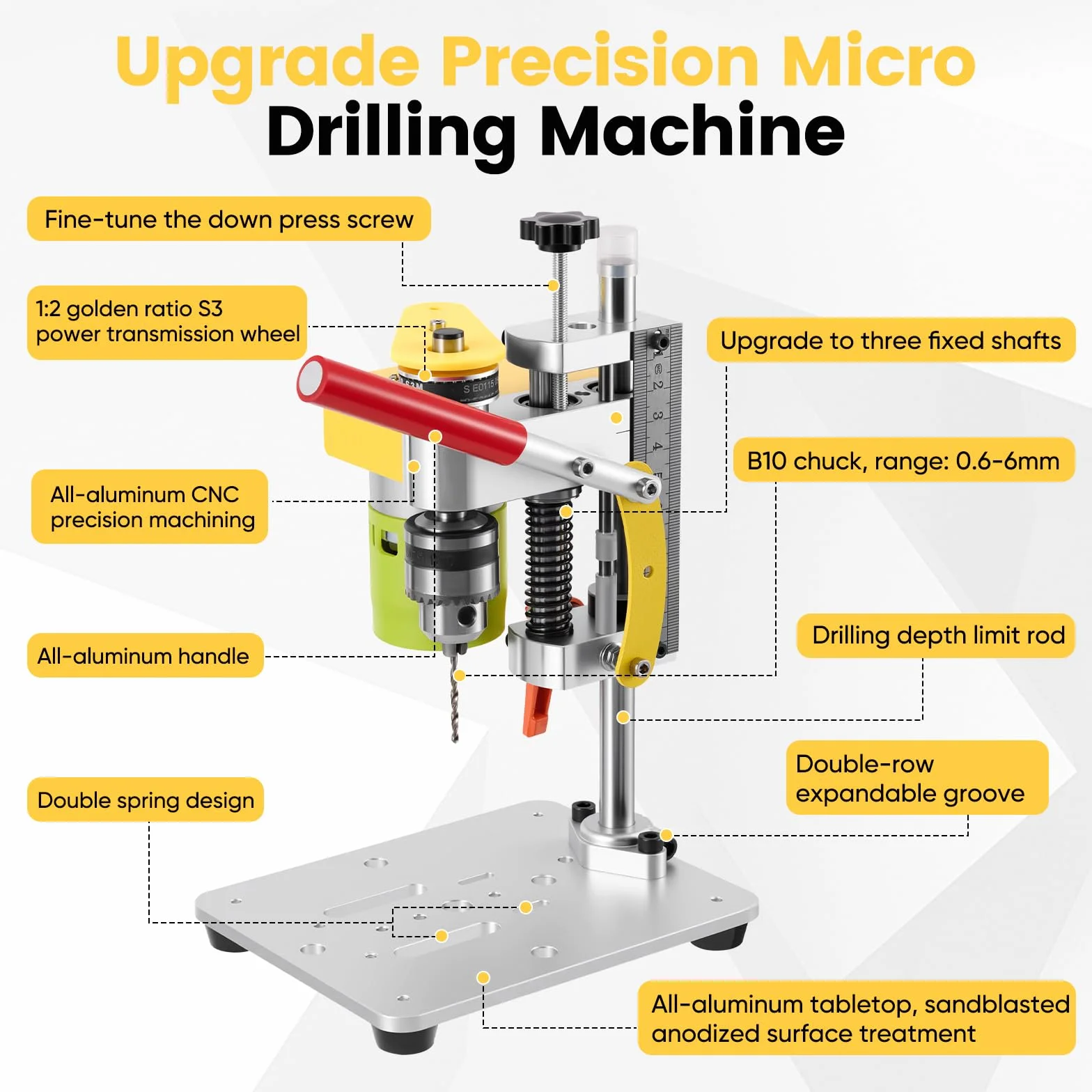 Standbohrmaschine, 4500-9000Rpm Miniatur Tischbohrmaschine mit 7 Geschwindigkeiten, Mini Tischbohrmaschine für DIY Holz, Metall und Kunststoff Electric Drill Press