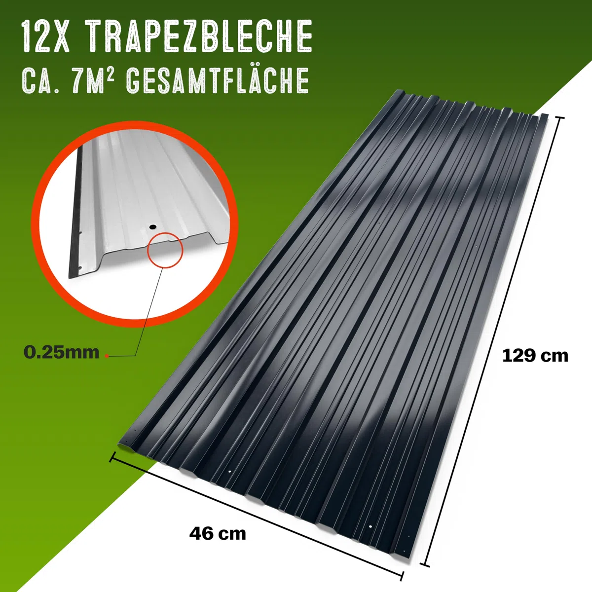 GARDEBRUK Trapezblech 129x46cm 7m² verzinkt Dachblech anthrazit
