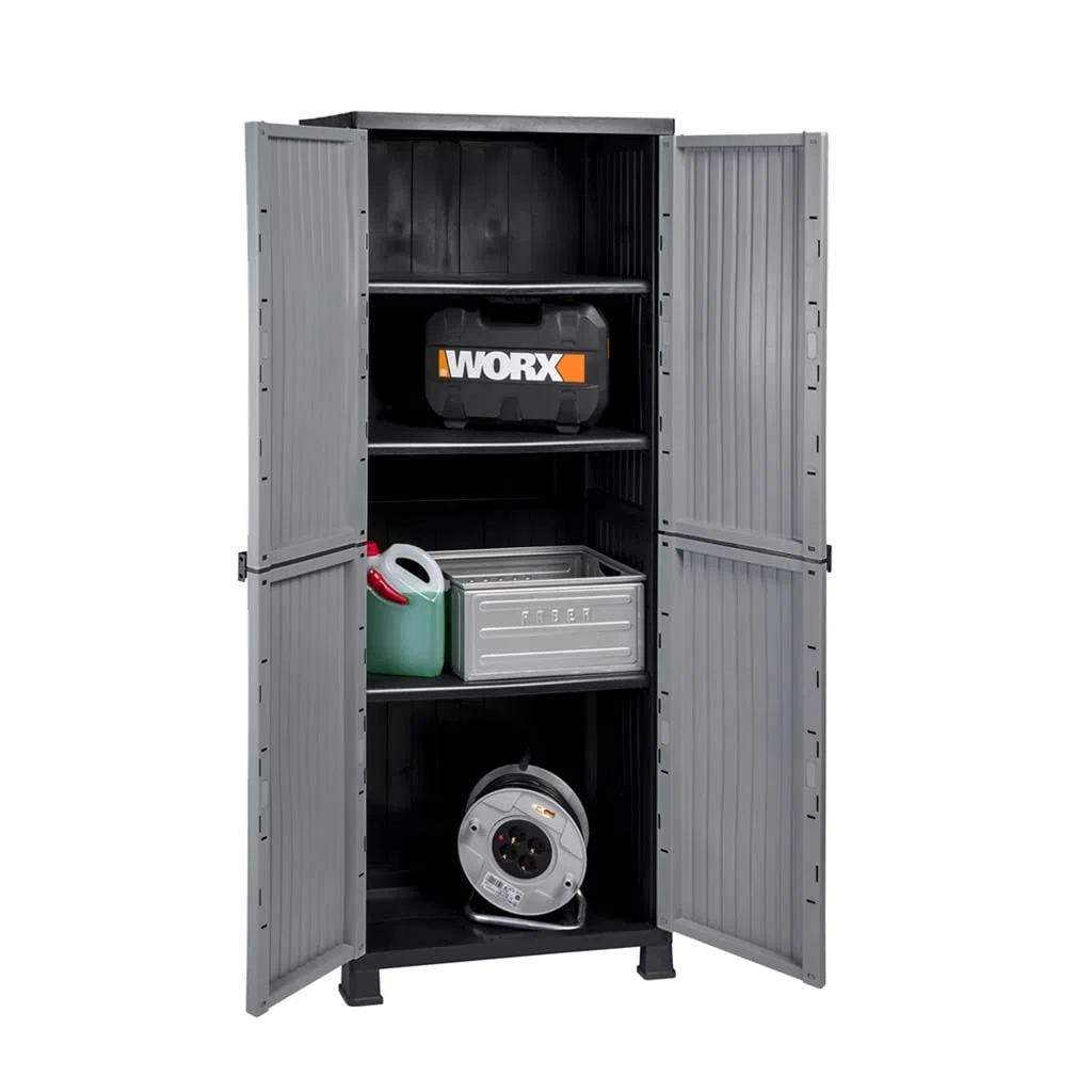 Kreher Kunststoffschrank Noble hoch, 171 x 68 x 40 cm, mit 3 Einlegeböden, verstellbar, je 20 kg Tragkraft pro Boden - hohe Version grau