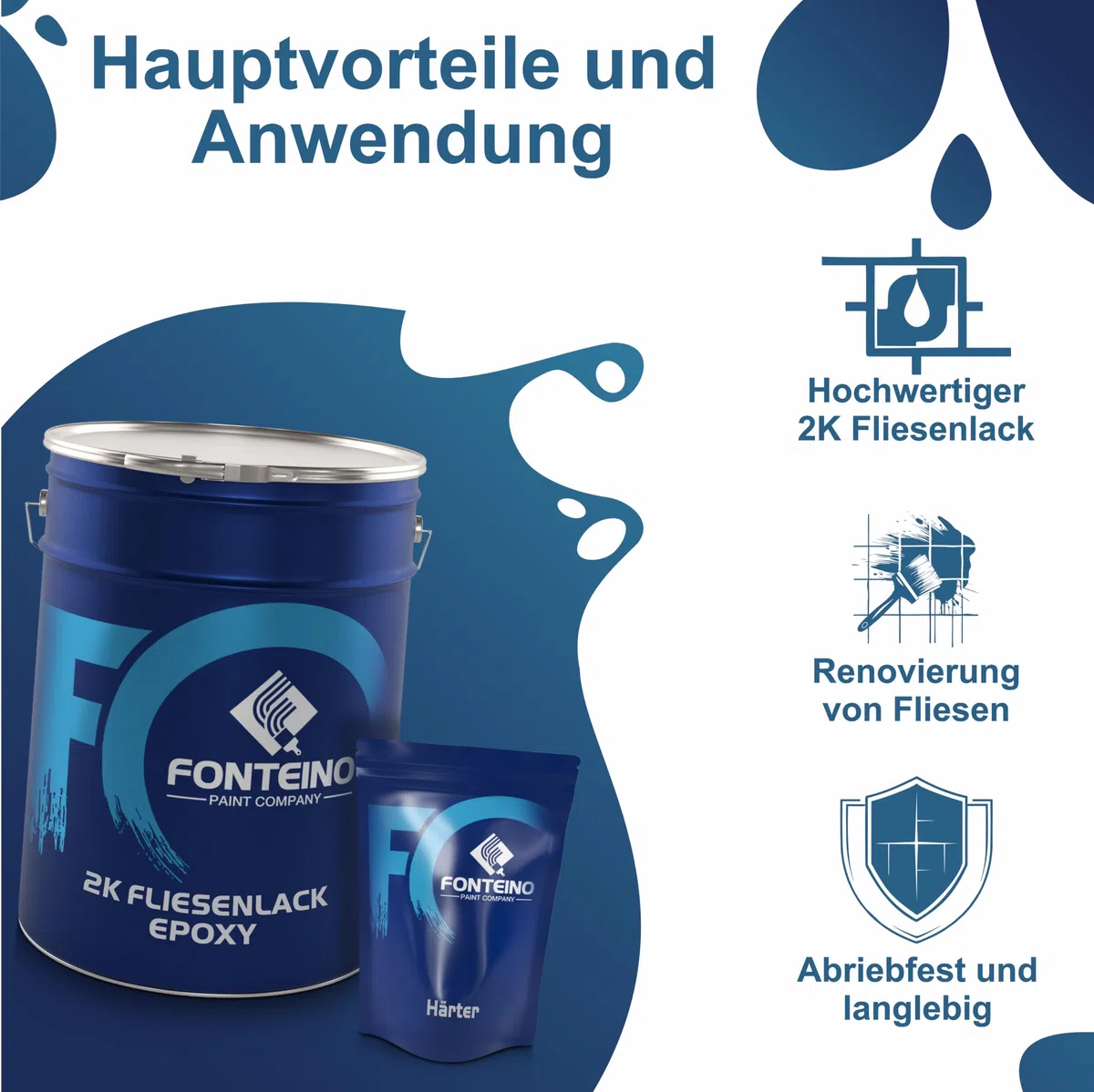 2K Fliesenlack MATT Weiß RAL 9010 für Küche Badezimmer Wandfliesen Bodenfliesen - 2,5Kg