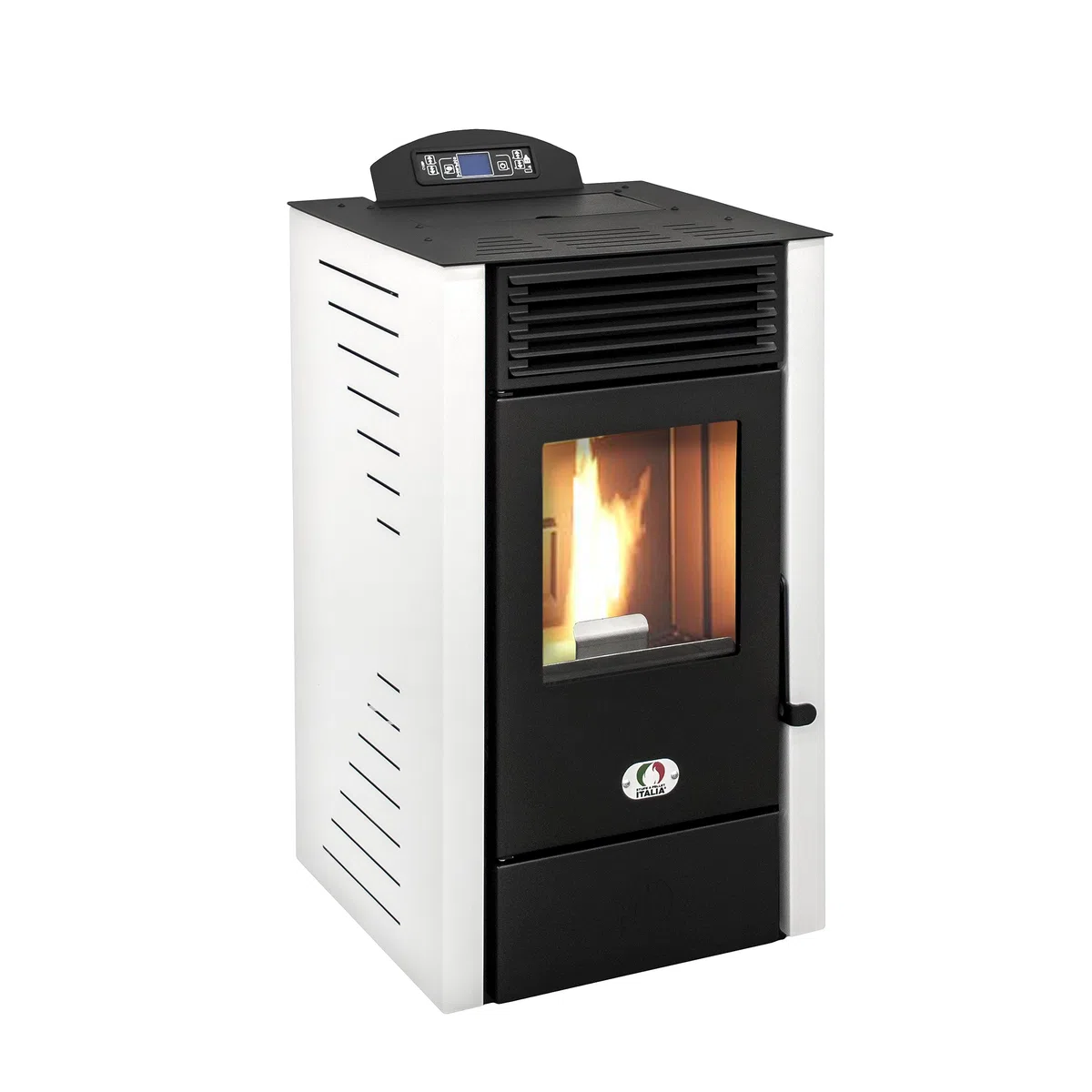 STUFE A PELLET ITALIA California 10 KW WiFi | Pelletöfen Effizienz 90% Heizt 80m² Autonomie 20 Std. Programmierbar WiFi-Steuerung 5 Geschwindigkeiten und Kräfte Kompaktes Design 24M Garantie Weiß