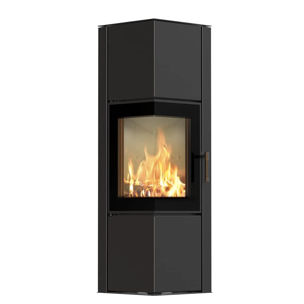 ODYN Kaminofen 8 kW - Freistehender Eckkamin aus Stahl - Holzofen mit 2 Seiten Glas, Kamineinsatz BImSchV 2 & Energieeffizienzklasse A - Skandinavischer Schwedenofen für Wohnzimmer