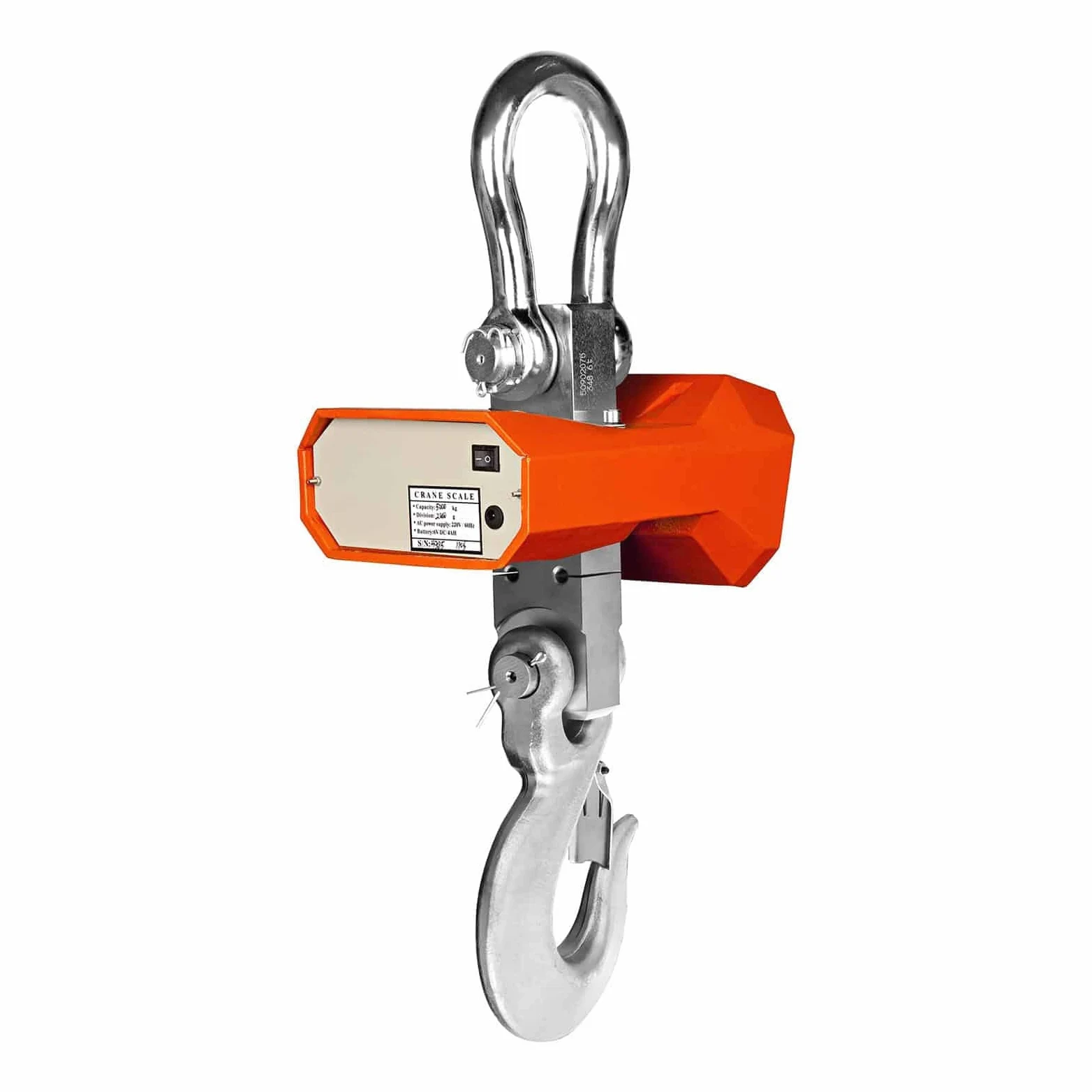 Steinberg Systems - Kranwaage Hängewaage (5 t / 1-2 kg, 10 m Fernbedienungsreichweite, 10 sek Wartezeit, Akku 6V/4Ah, LED) Orange