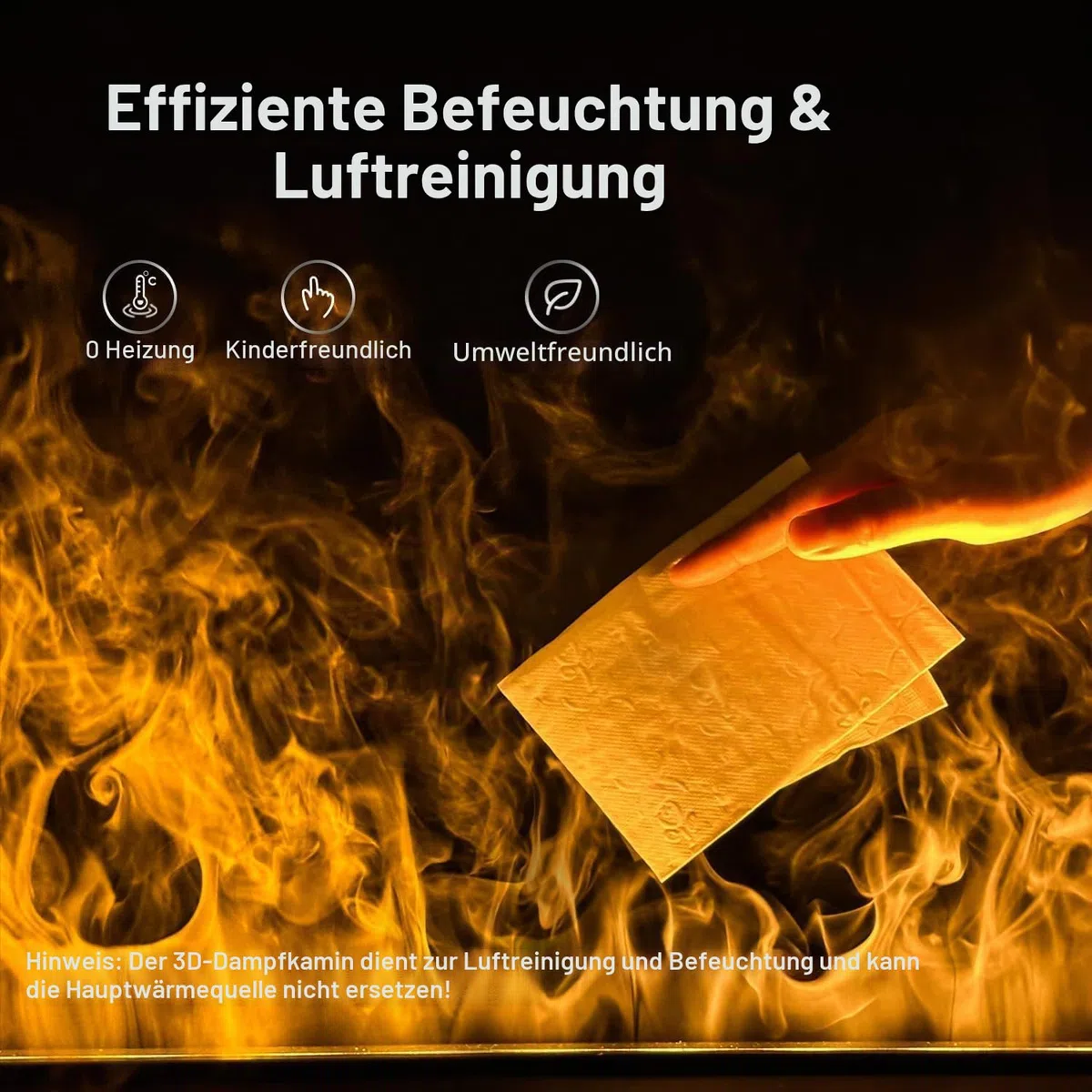 Dekorativer Elektrokamin mit Einsatz, Luftbefeuchter mit 3D Zerstäuber-Wasserdampf mit 3mm ultradünnem oberen Panel (70cm)