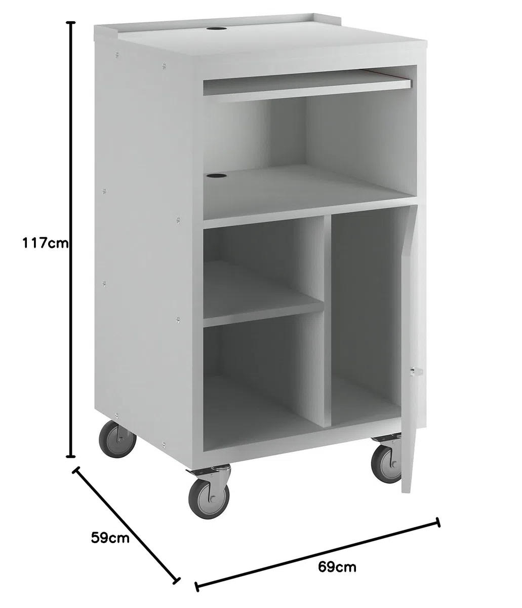 eurokraft | PC-Pult | mobil | HxBxT 1170 x 690 x 590 mm | lichtGrau RAL 7035