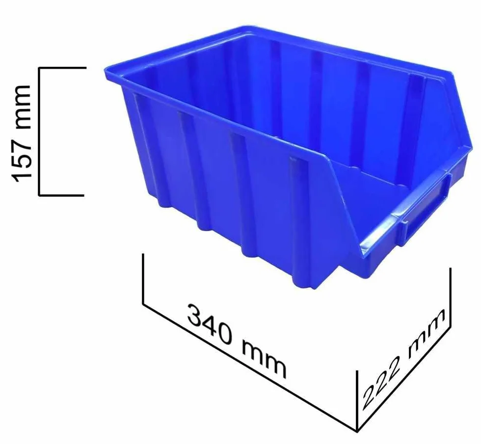 S&S-Shop 15 Stapelboxen Blau Gr.4, aus hochwertigem Kunststoff, mit Schildcheneinschub, Ordnungsboxen für Werkstatt, Kleinteile Organizer, Sortierbox für Schrauben & Werkzeug, Made in Germany
