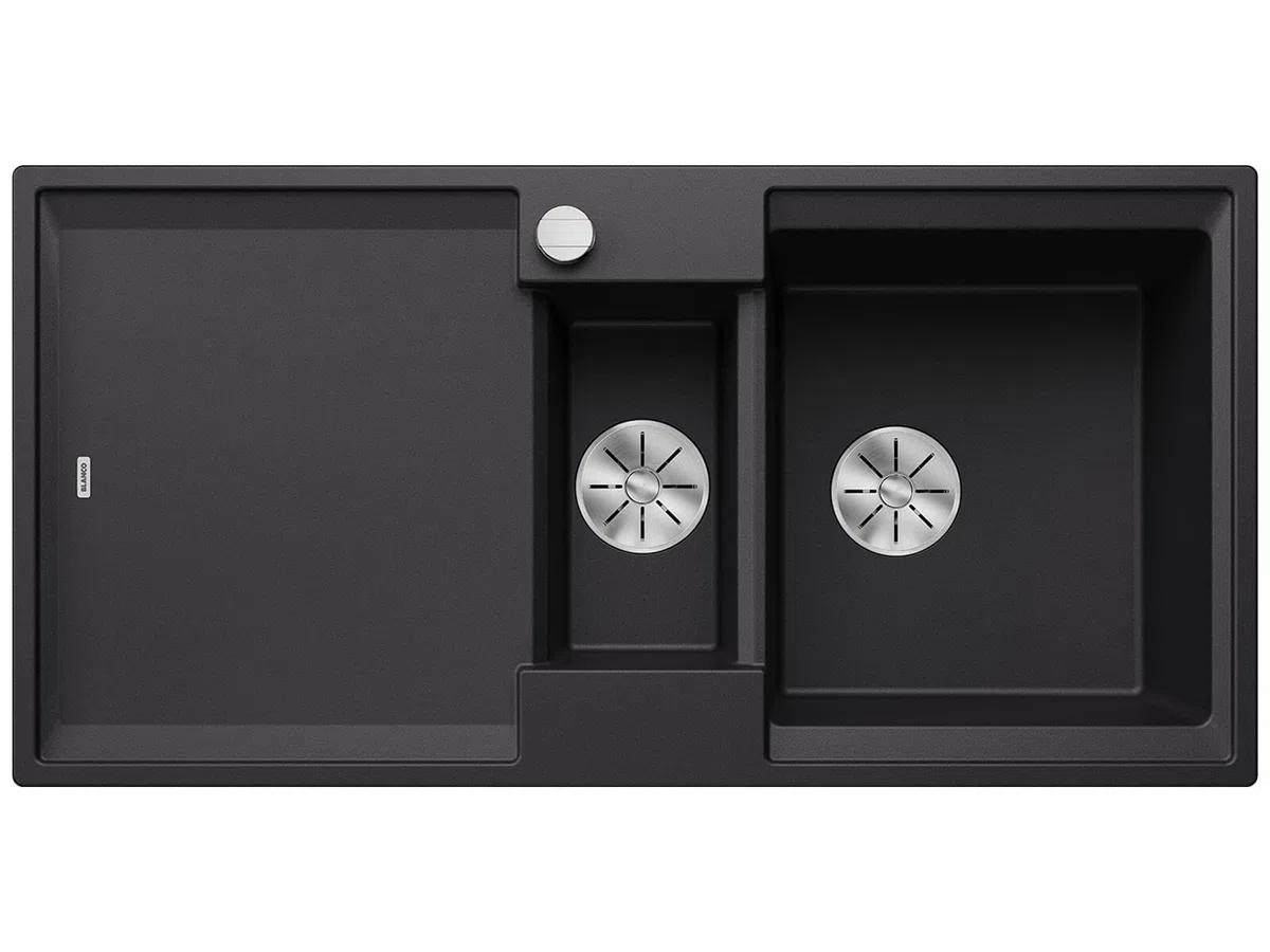 BLANCO ADIRA 6 S | Granitspüle aus SILGRANIT schwarz | Einbauart: Einbau von Oben | reversibel | für 60 cm breite Unterschränke | Großes Becken | Reinigungsfreundliche Öberfläche | [100x50x21,2 cm]