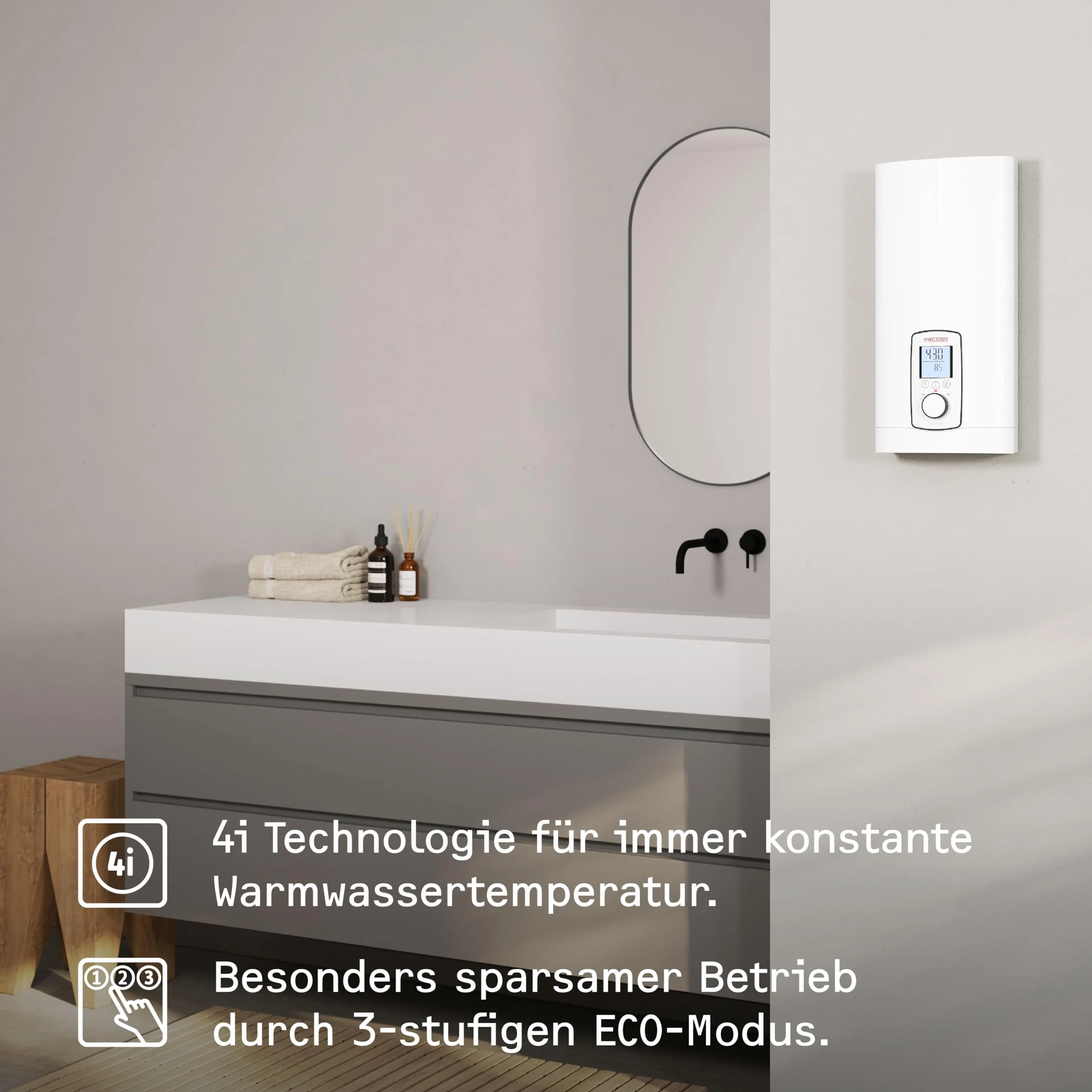 STIEBEL ELTRON Vollelektronischer Durchlauferhitzer DHE 18/21/24 kW, immer gradgenaue Wunschtemperatur, ECO-Modus, Multifunktionsdisplay, 2 Memory Tasten, Wellness-Programme, 202656