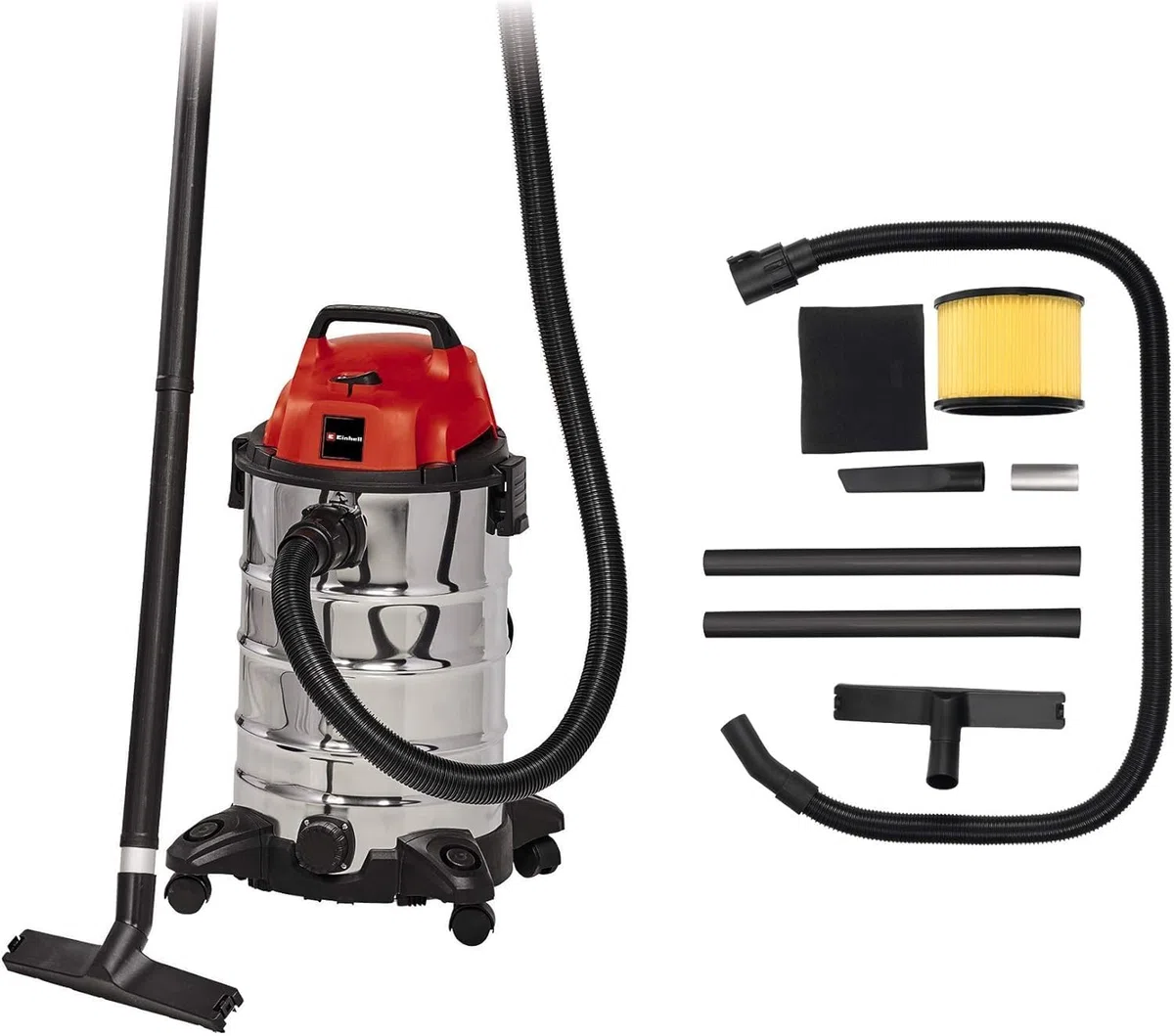 Einhell Nass-Trockensauger TC-VC 1930 S (1.500 Watt, rostfreier Edelstahlbehälter 30 l, Blasanschluss, inkl. Plastiksaugschlauch, Kombi-, Fugendüse & Diverse Filter)