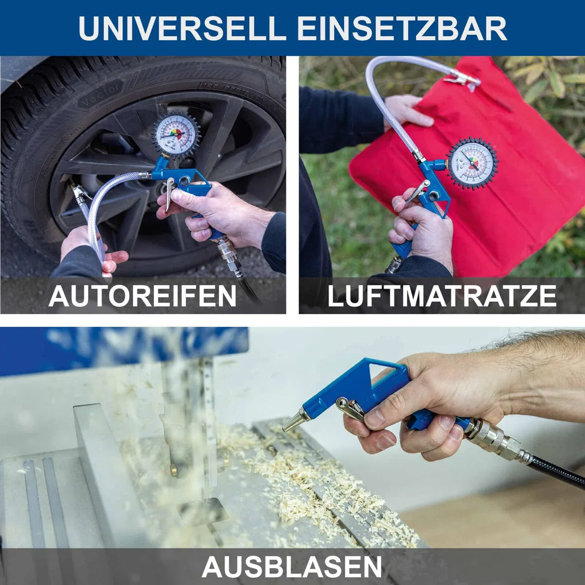 Scheppach mobiler Kompressor Airforce 7 Druckluftkompressor | 230V 1100W | 8bar Druck | 180 L/min | ölfrei & mobil | 8m Arbeitsradius | mit 4m Schlauch, 4m Kabel, Reifenfüller, Luftpistole & 3xAdapter
